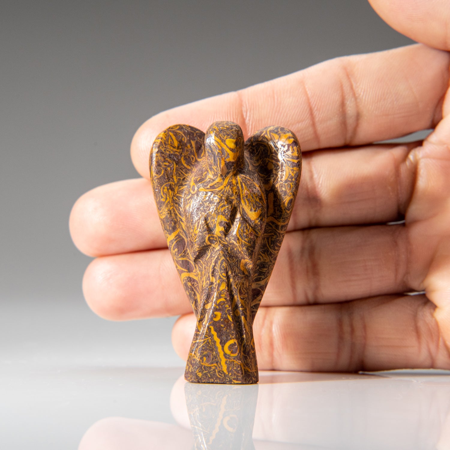 Genuine Polished Calligraphy Jasper Healing Angel Carving (30.1 grams)