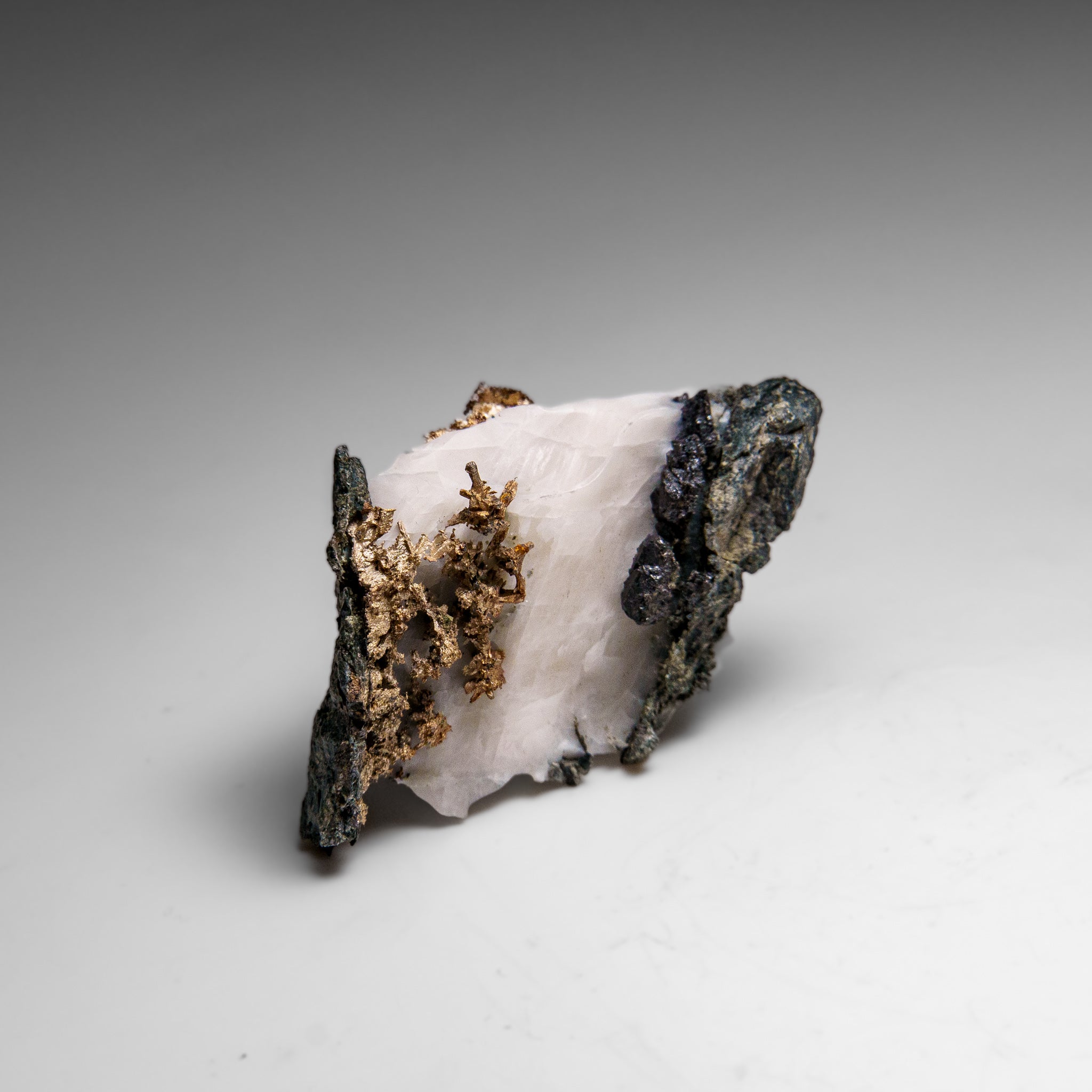 Native Silver on Calcite Crystal Cluster  Matrix From Bouismas Mine, Zagora, Morocco