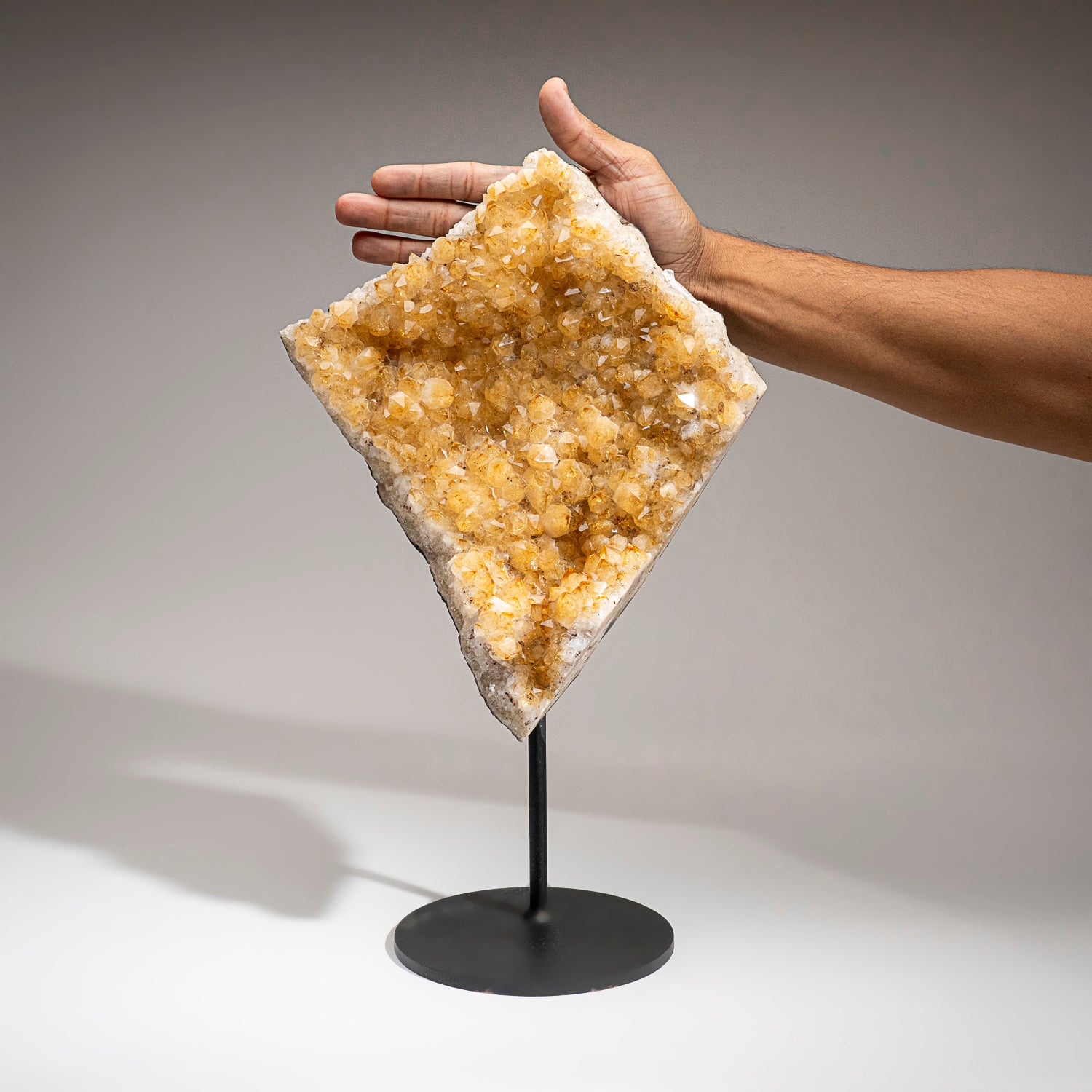 Genuine Citrine Quartz Crystal Cluster on Metal Stand (17", 10 lbs)