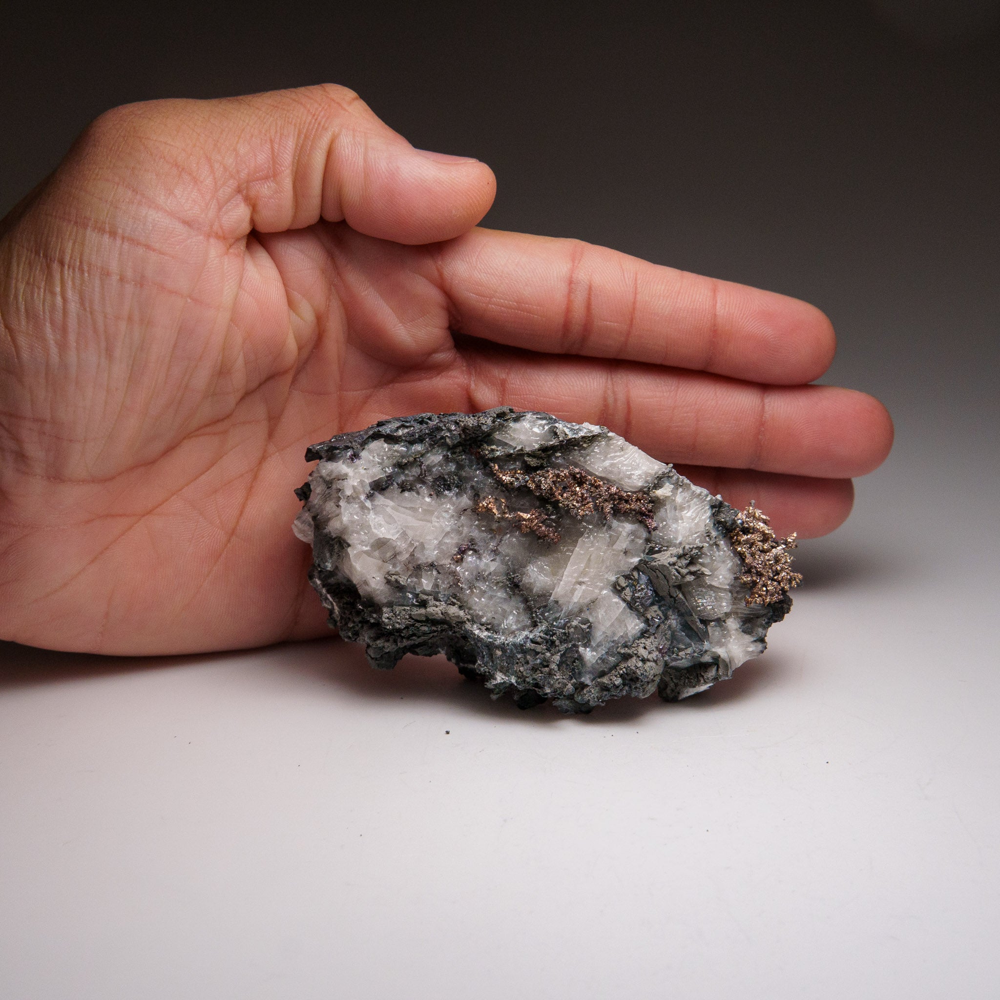 Native Silver on Calcite Crystal Cluster  Matrix From Bouismas Mine, Zagora, Morocco