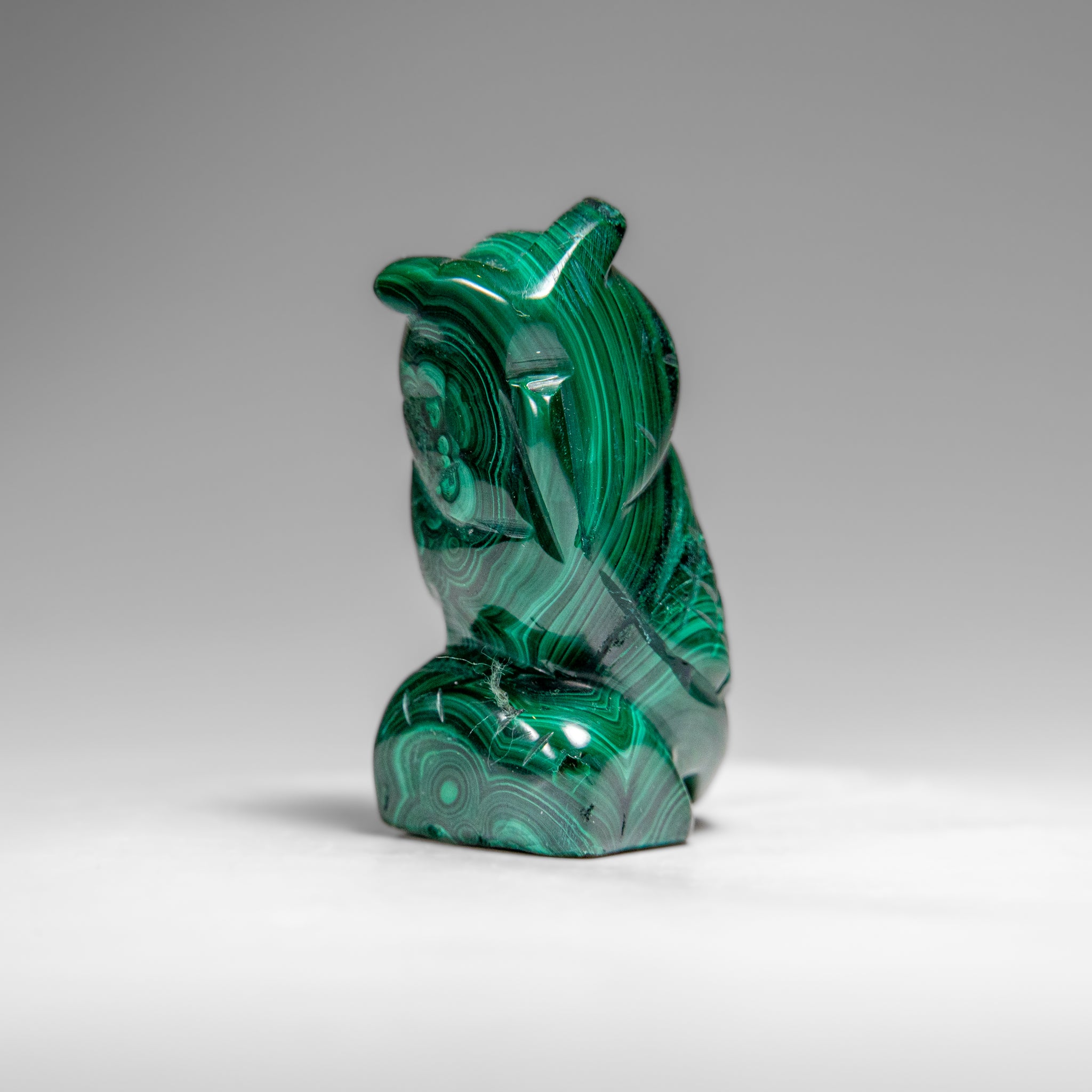 Genuine Polished Malachite Owl Carving (149.3 grams)