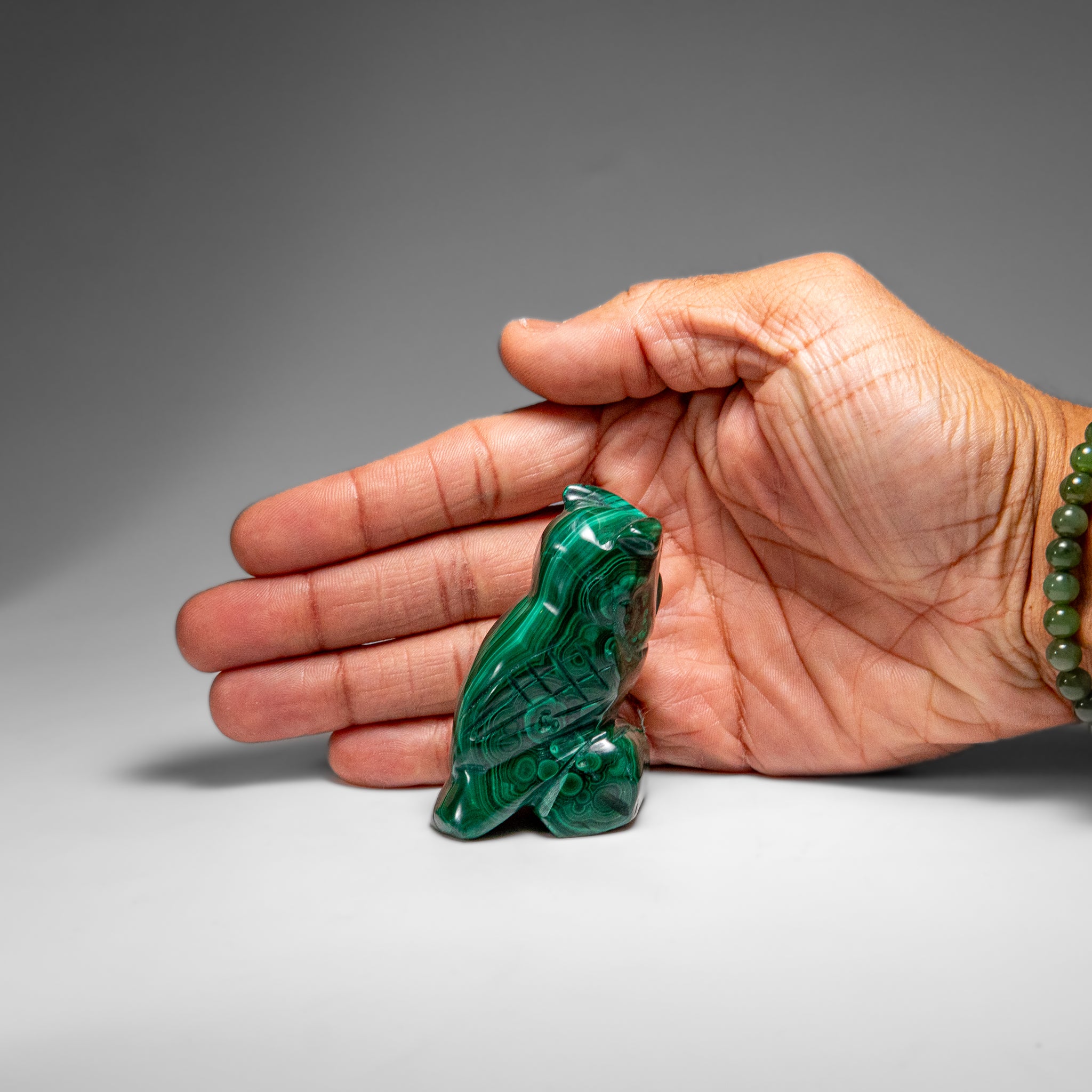 Genuine Polished Malachite Owl Carving (149.3 grams)