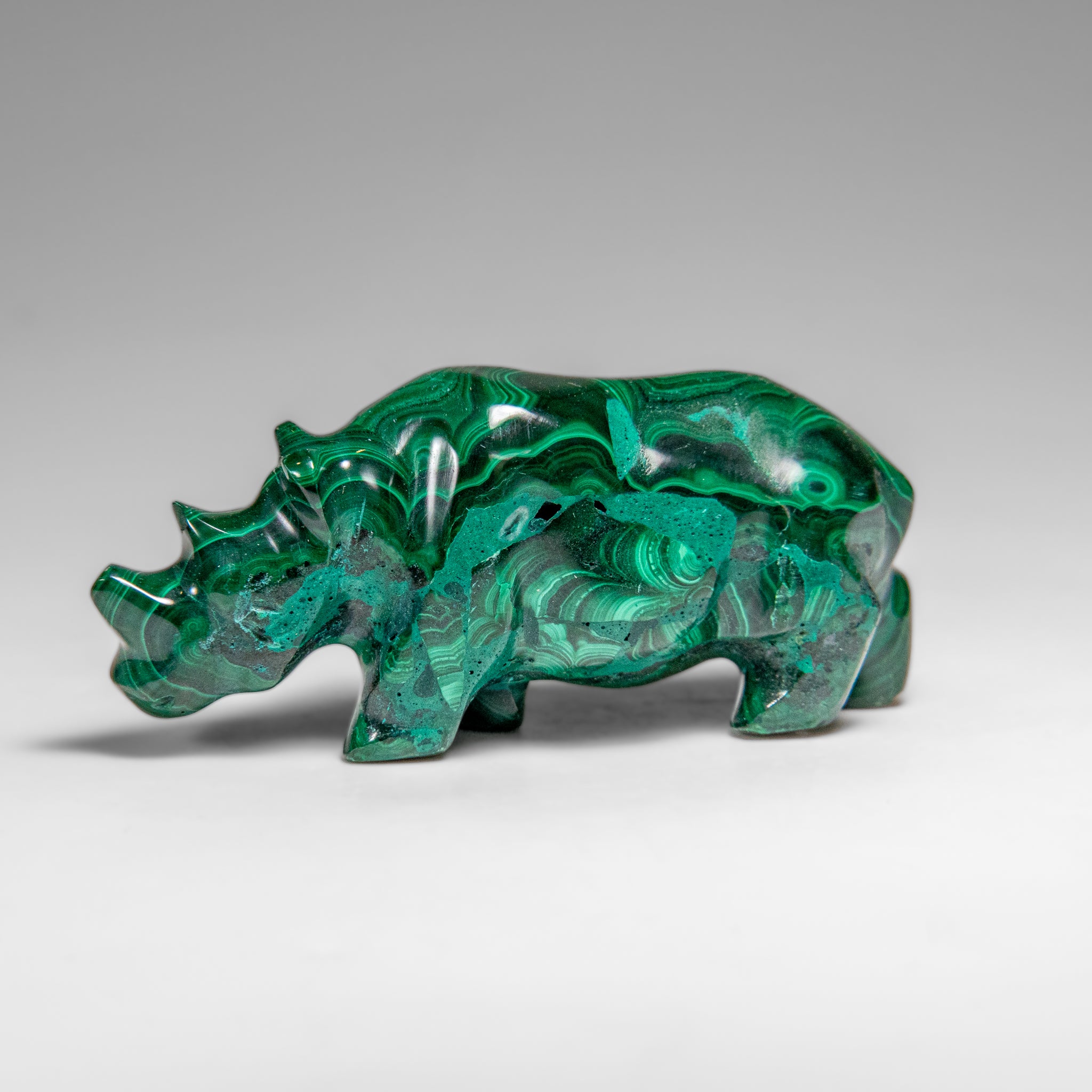 Genuine Polished Malachite Rhino Carving (129.2 grams)