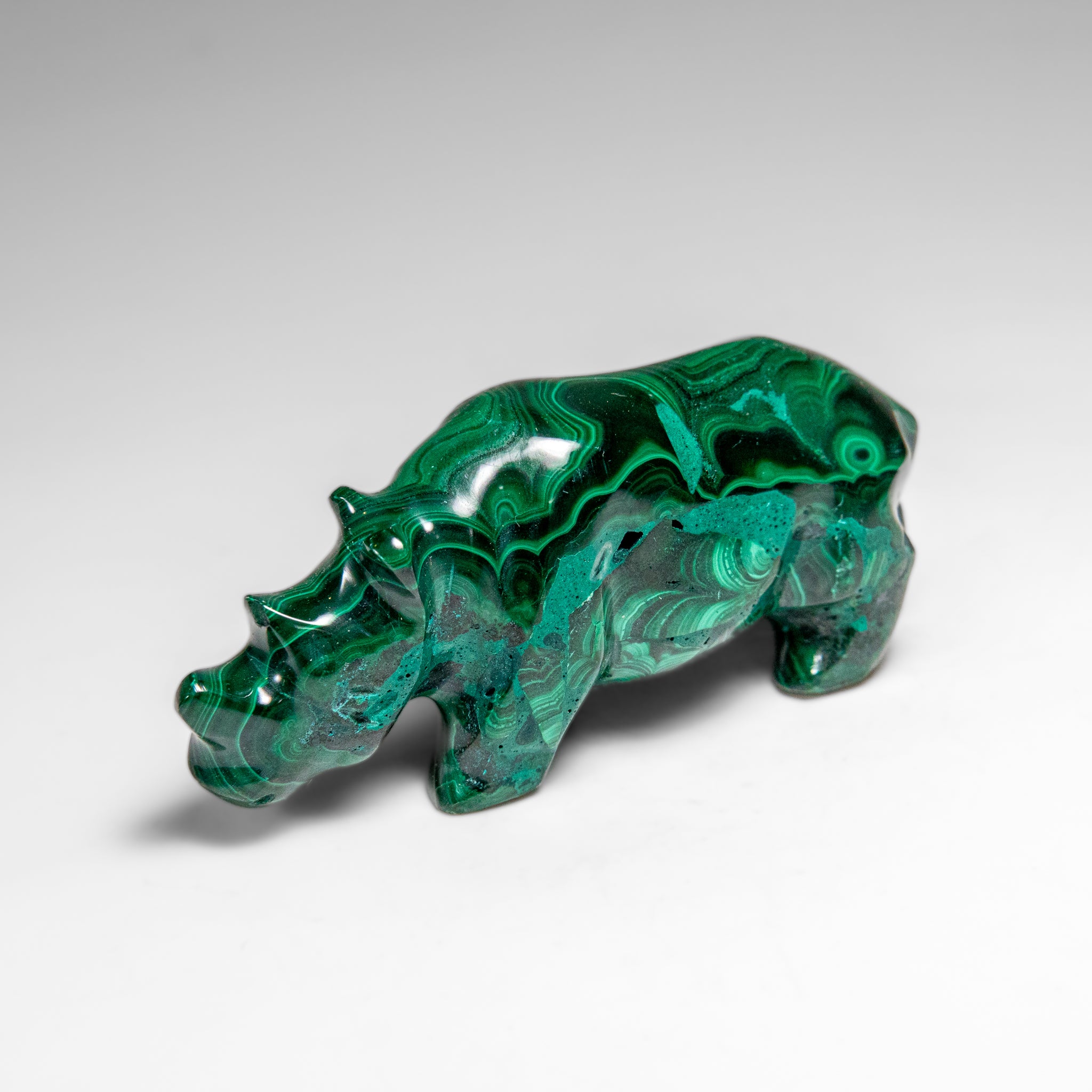 Genuine Polished Malachite Rhino Carving (129.2 grams)
