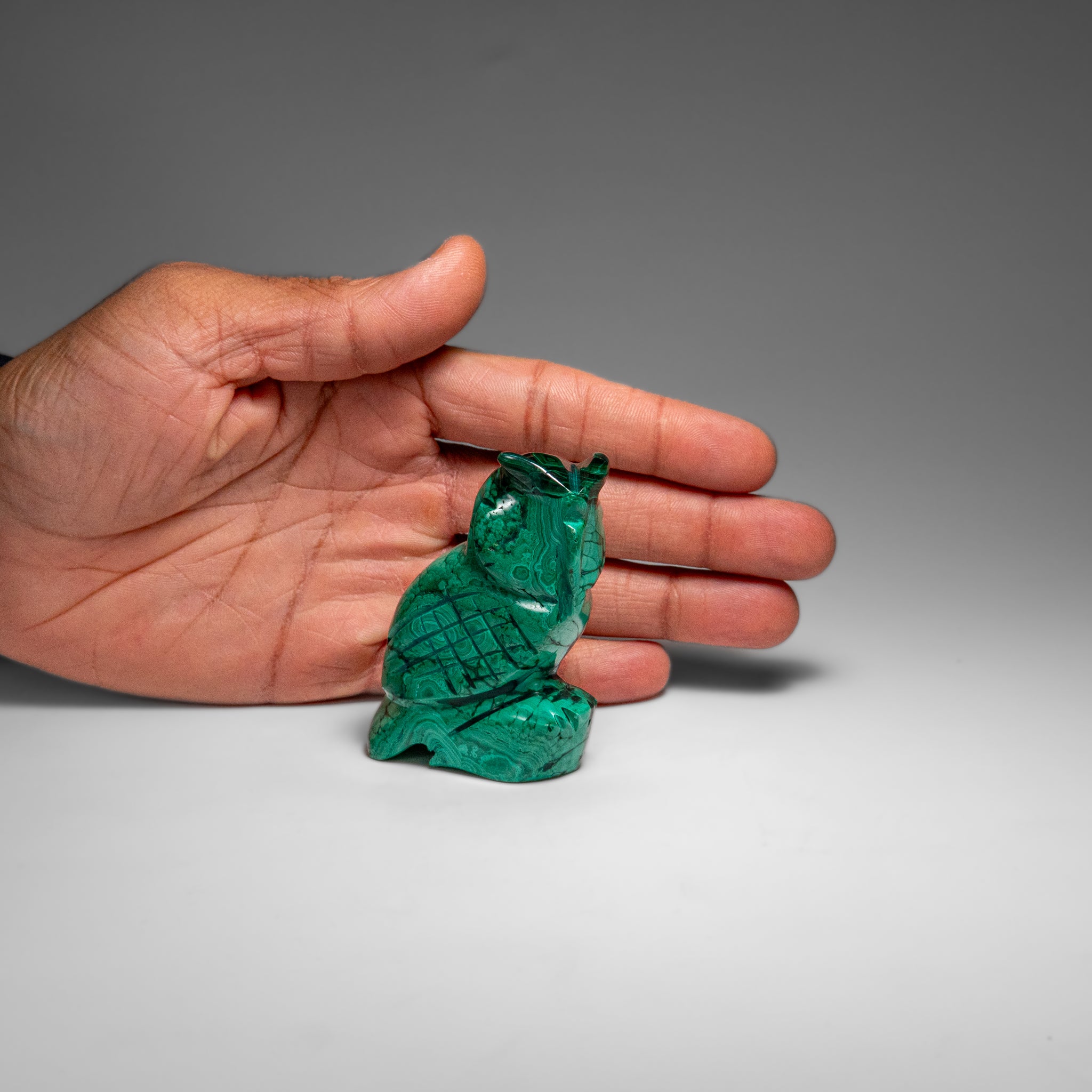 Genuine Polished Malachite Owl Carving (170 grams)