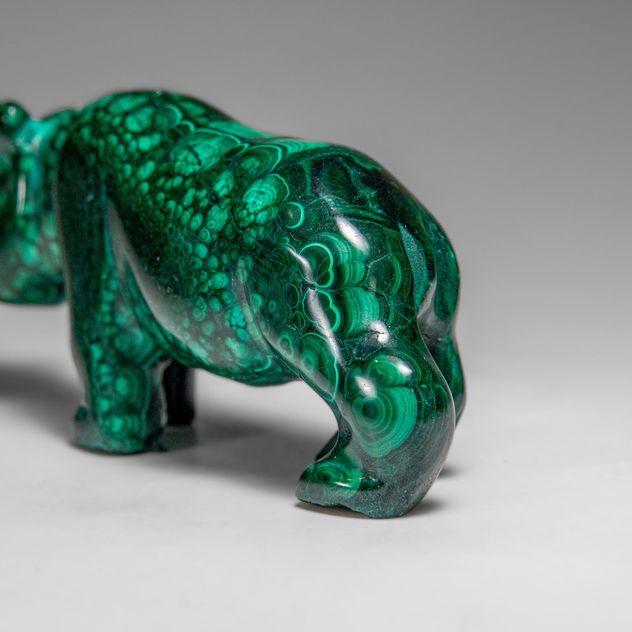 Genuine Polished Malachite Rhino Carving (196.6 grams)
