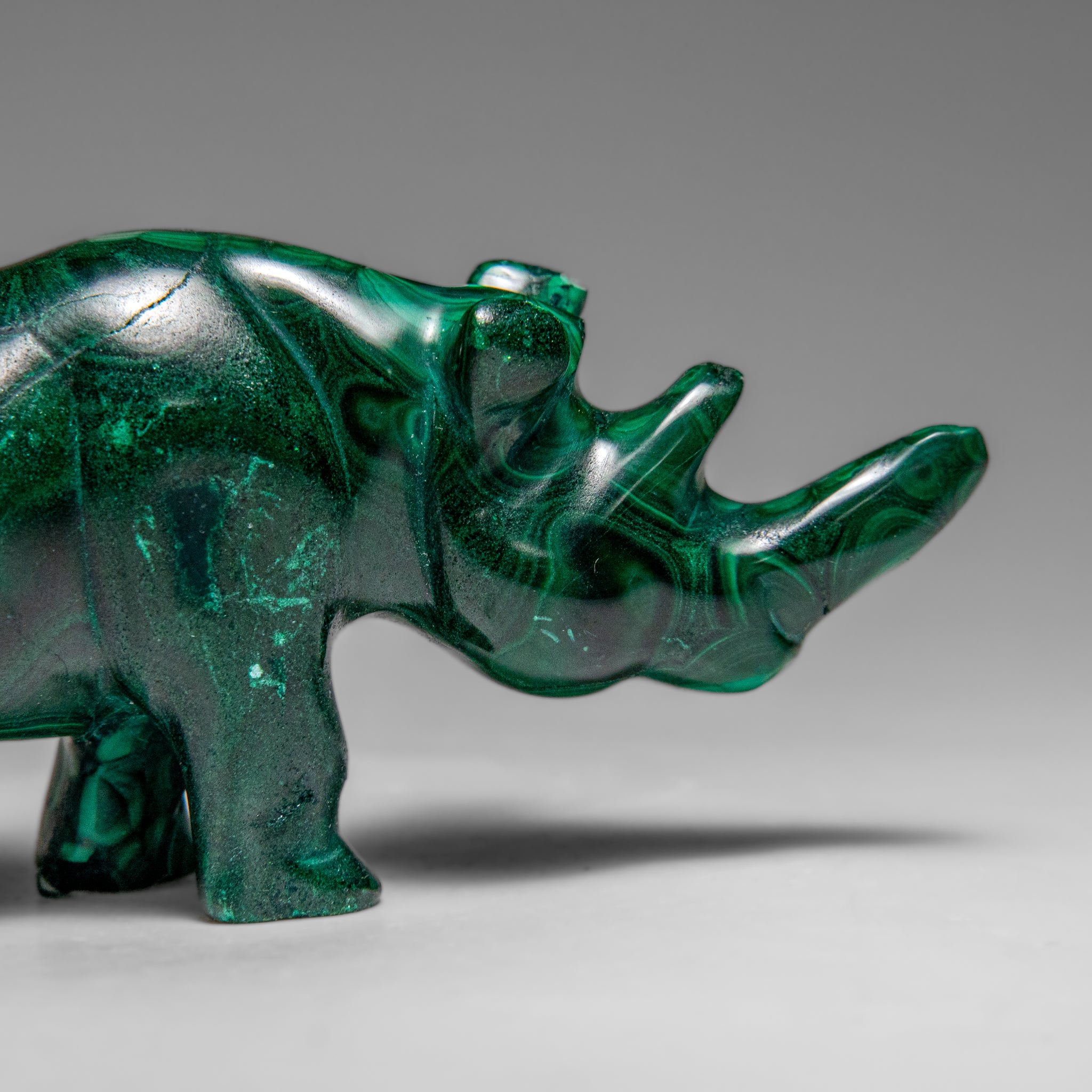 Genuine Polished Malachite Rhino Carving (196.6 grams)