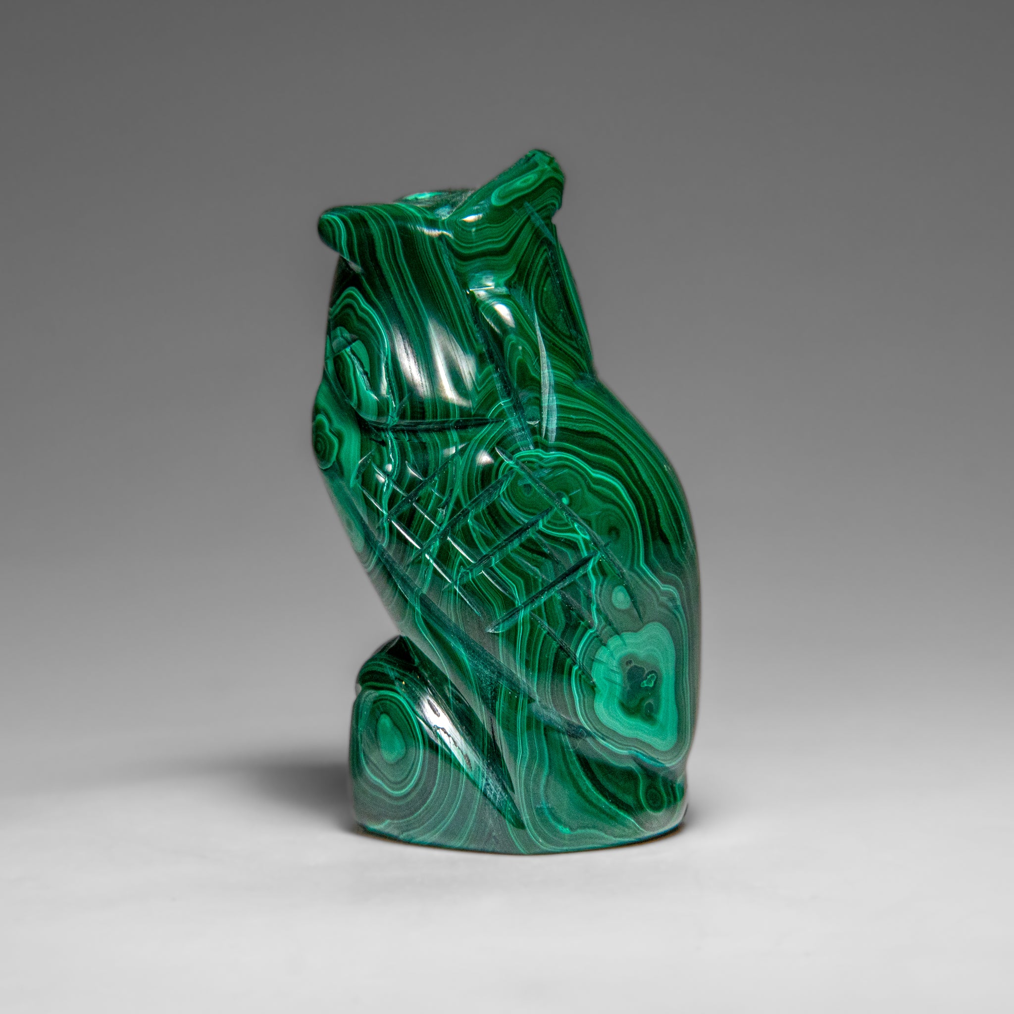 Genuine Polished Malachite Owl Carving (210.8 grams)
