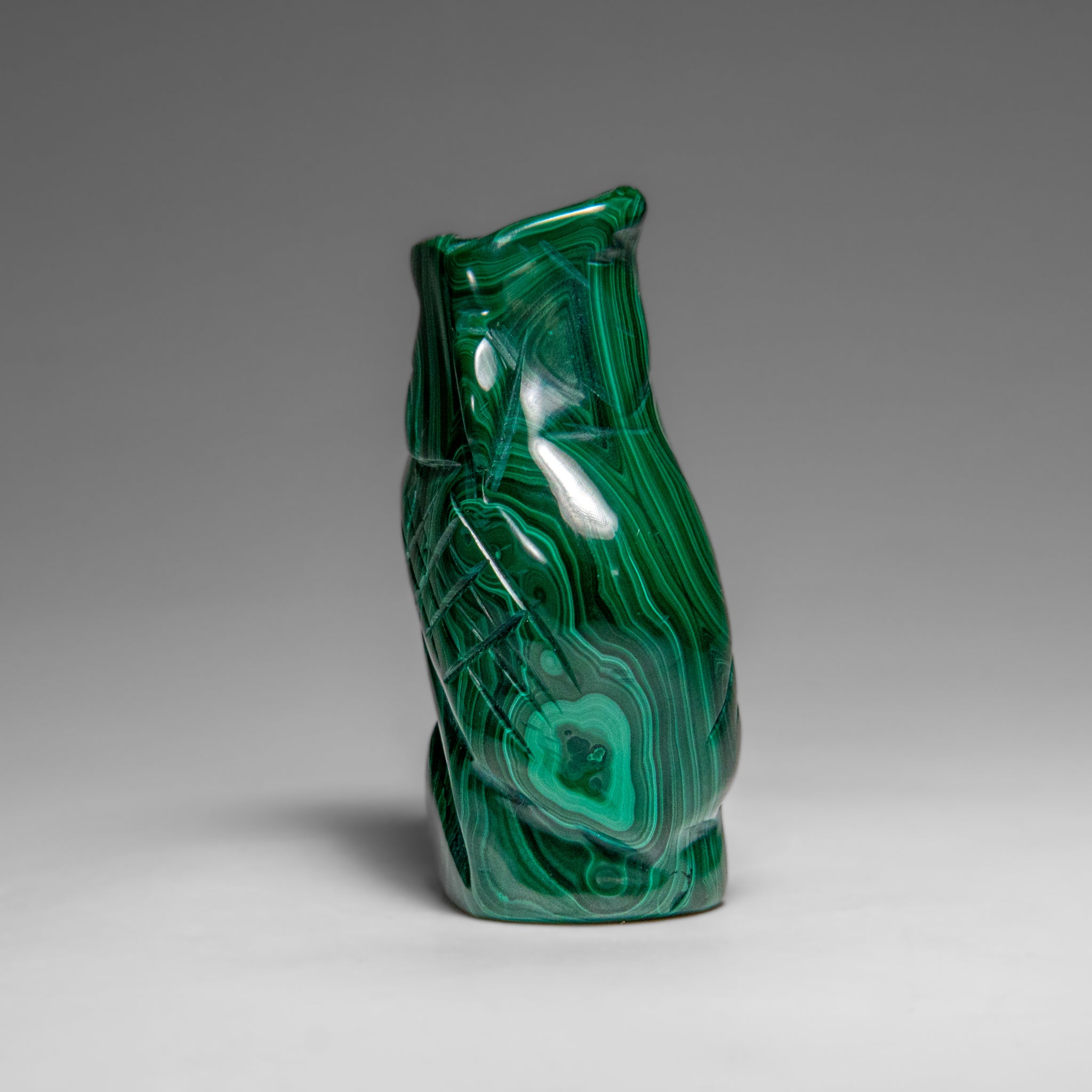 Genuine Polished Malachite Owl Carving (210.8 grams)