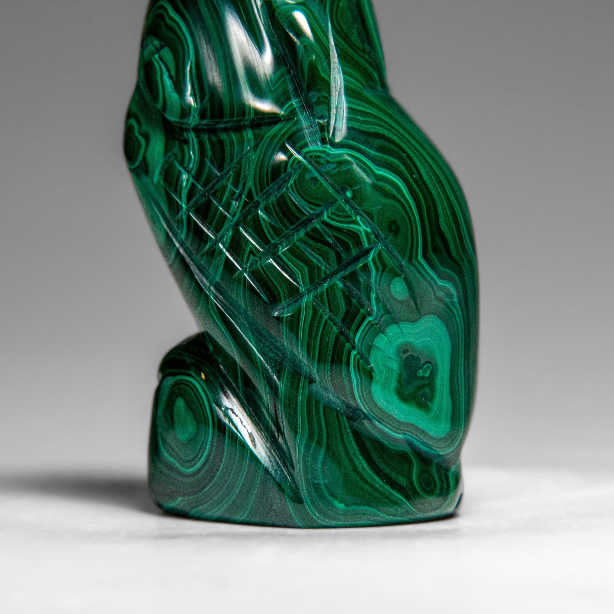 Genuine Polished Malachite Owl Carving (210.8 grams)