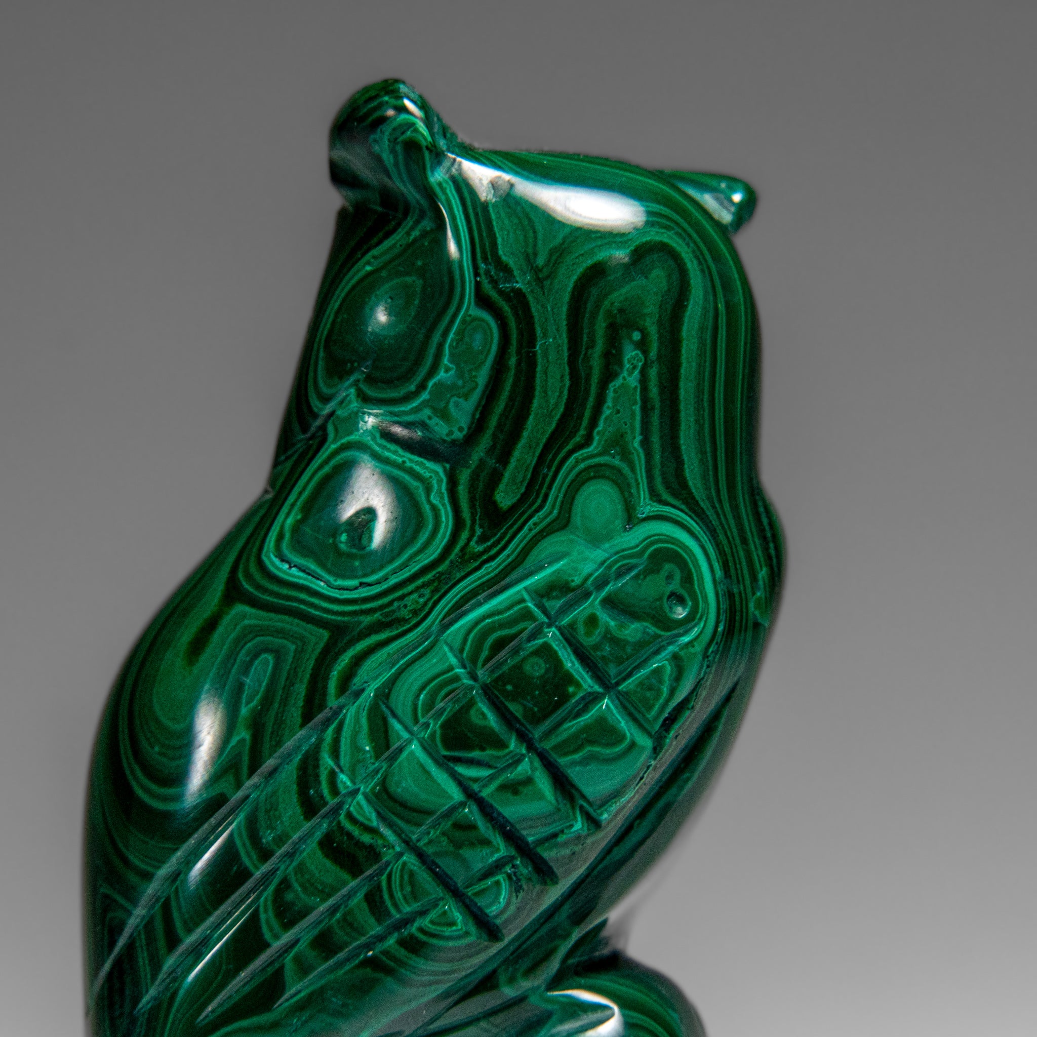 Genuine Polished Malachite Owl Carving (210.8 grams)