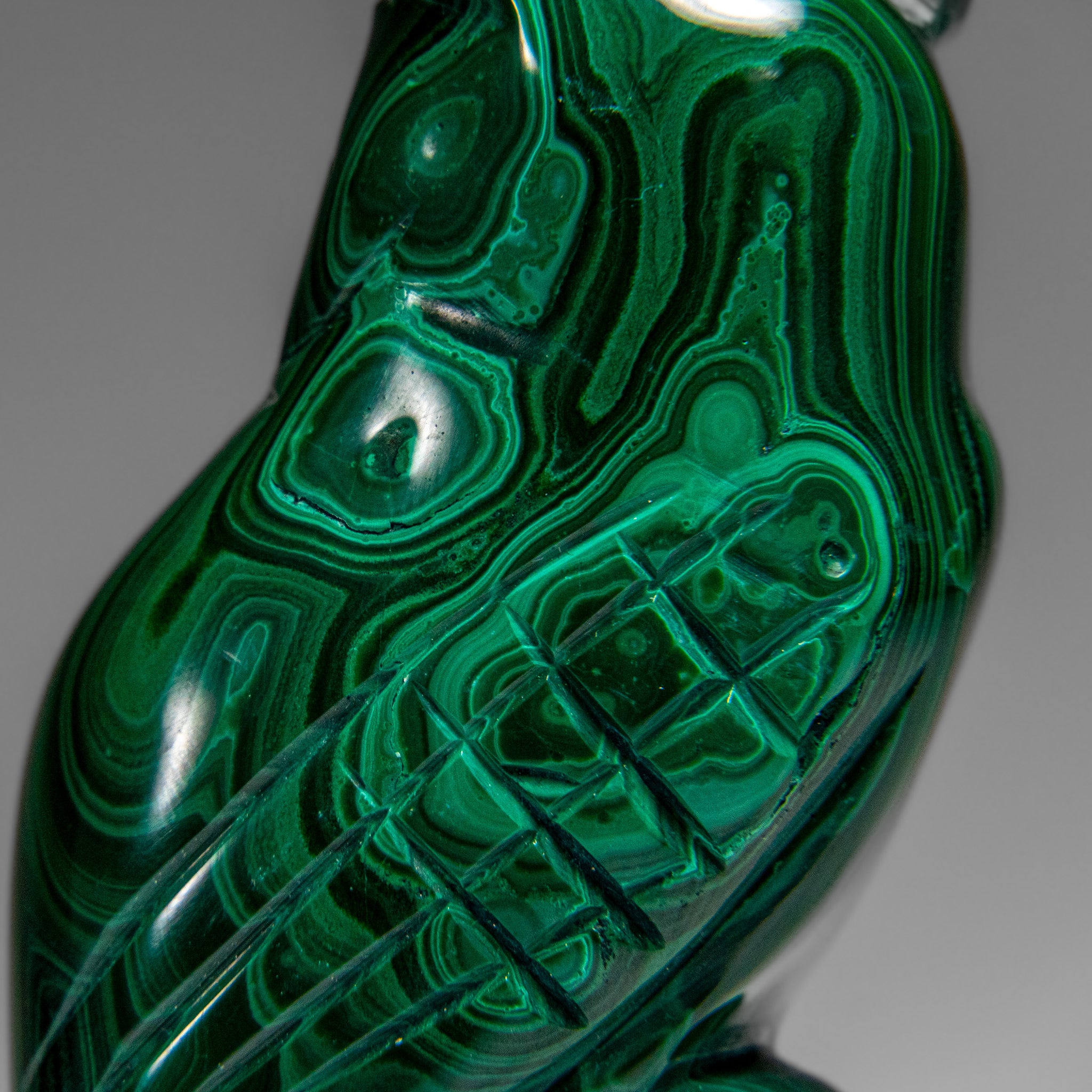 Genuine Polished Malachite Owl Carving (210.8 grams)