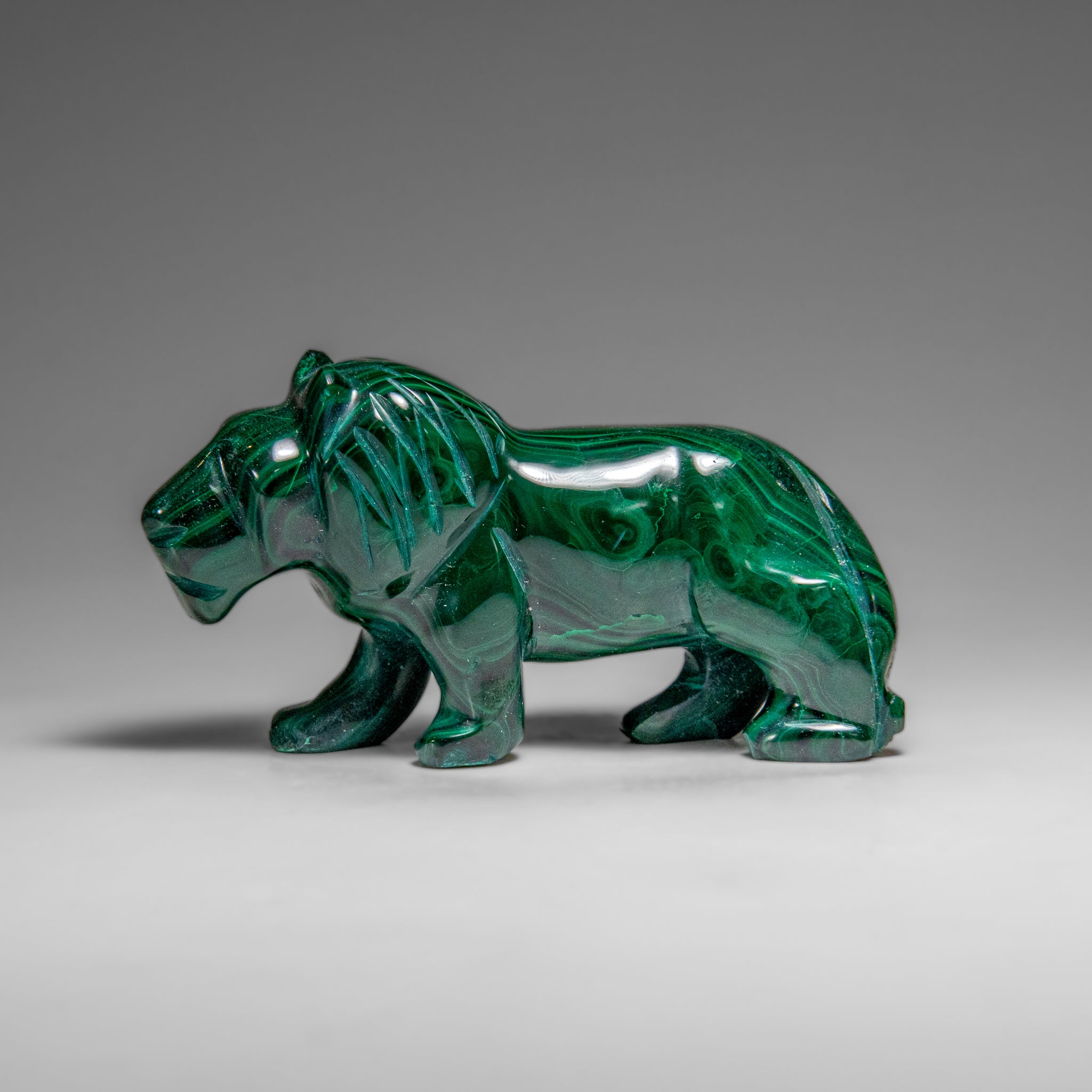 Genuine Polished Malachite Lion Carving (272 grams)