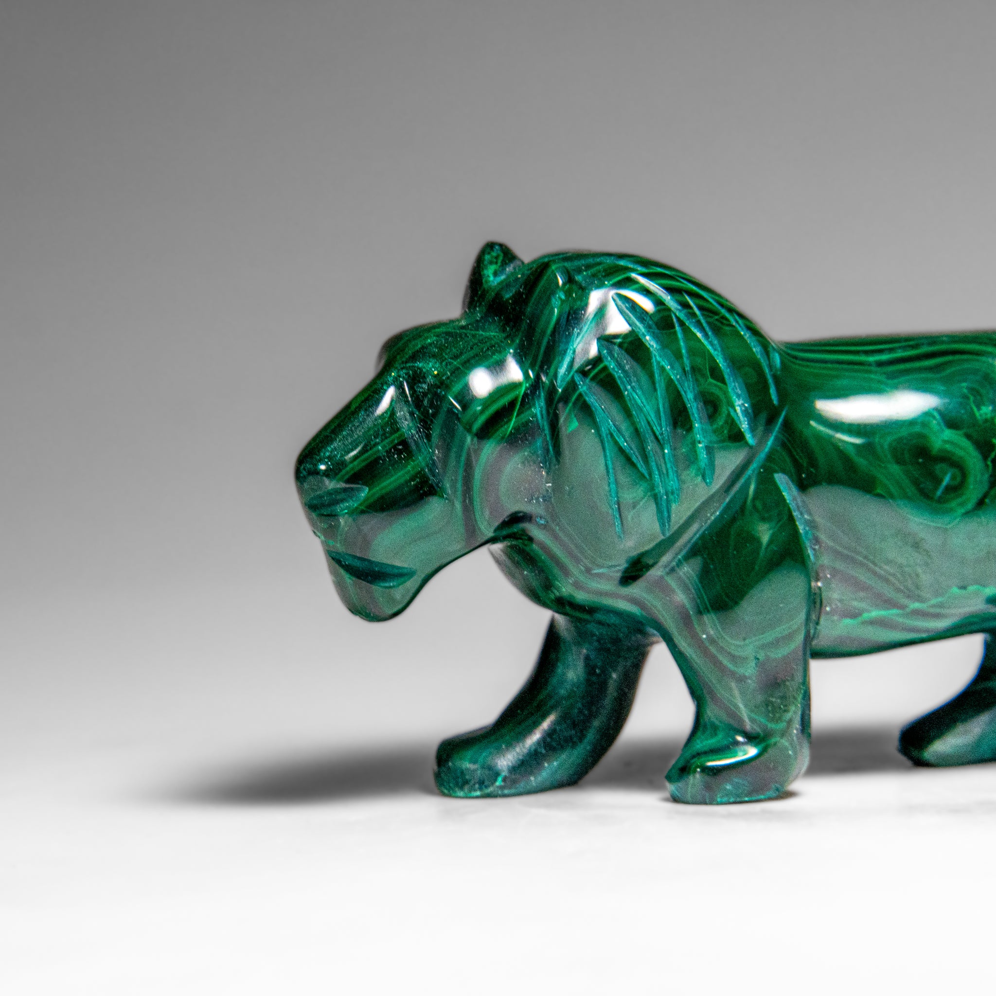 Genuine Polished Malachite Lion Carving (272 grams)