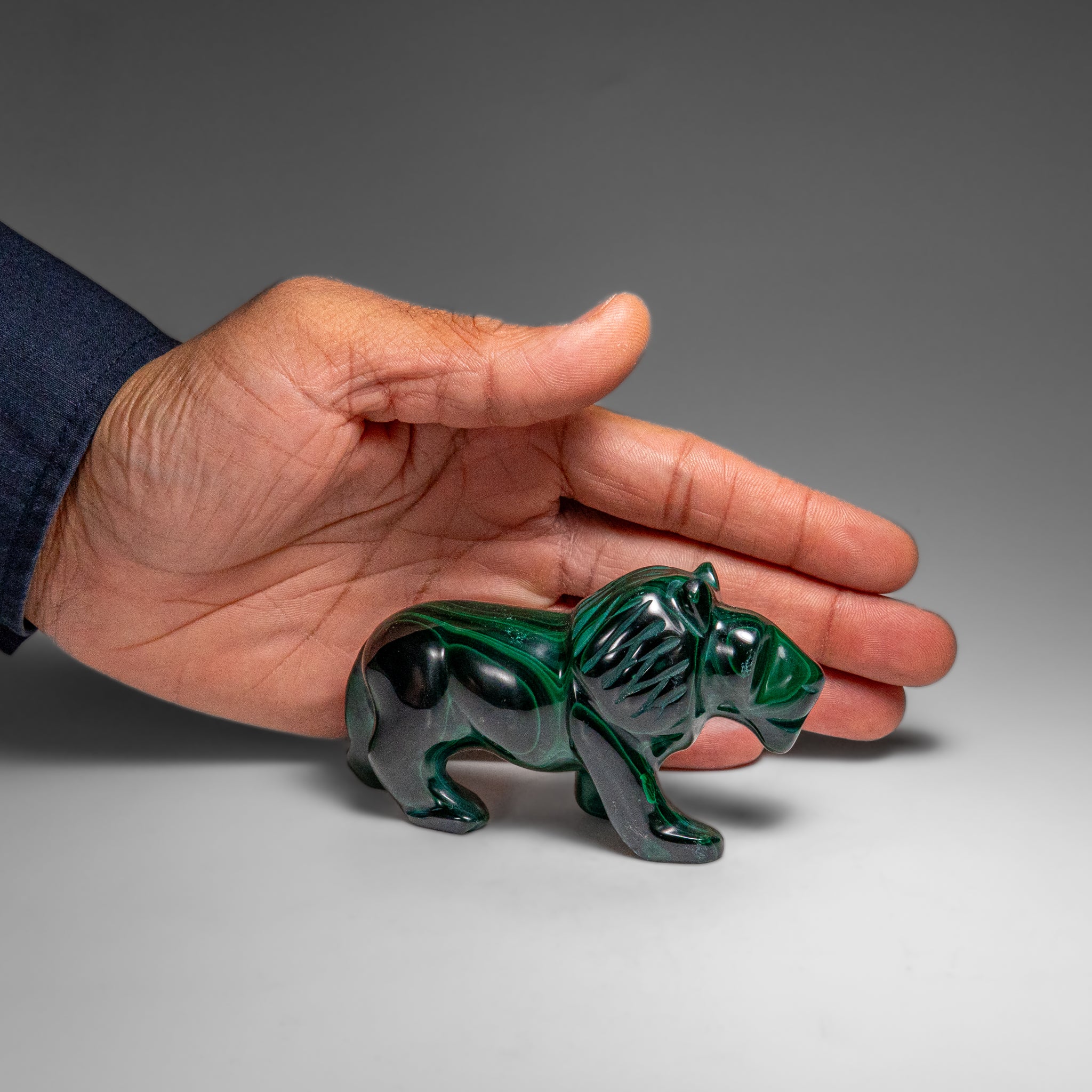 Genuine Polished Malachite Lion Carving (272 grams)