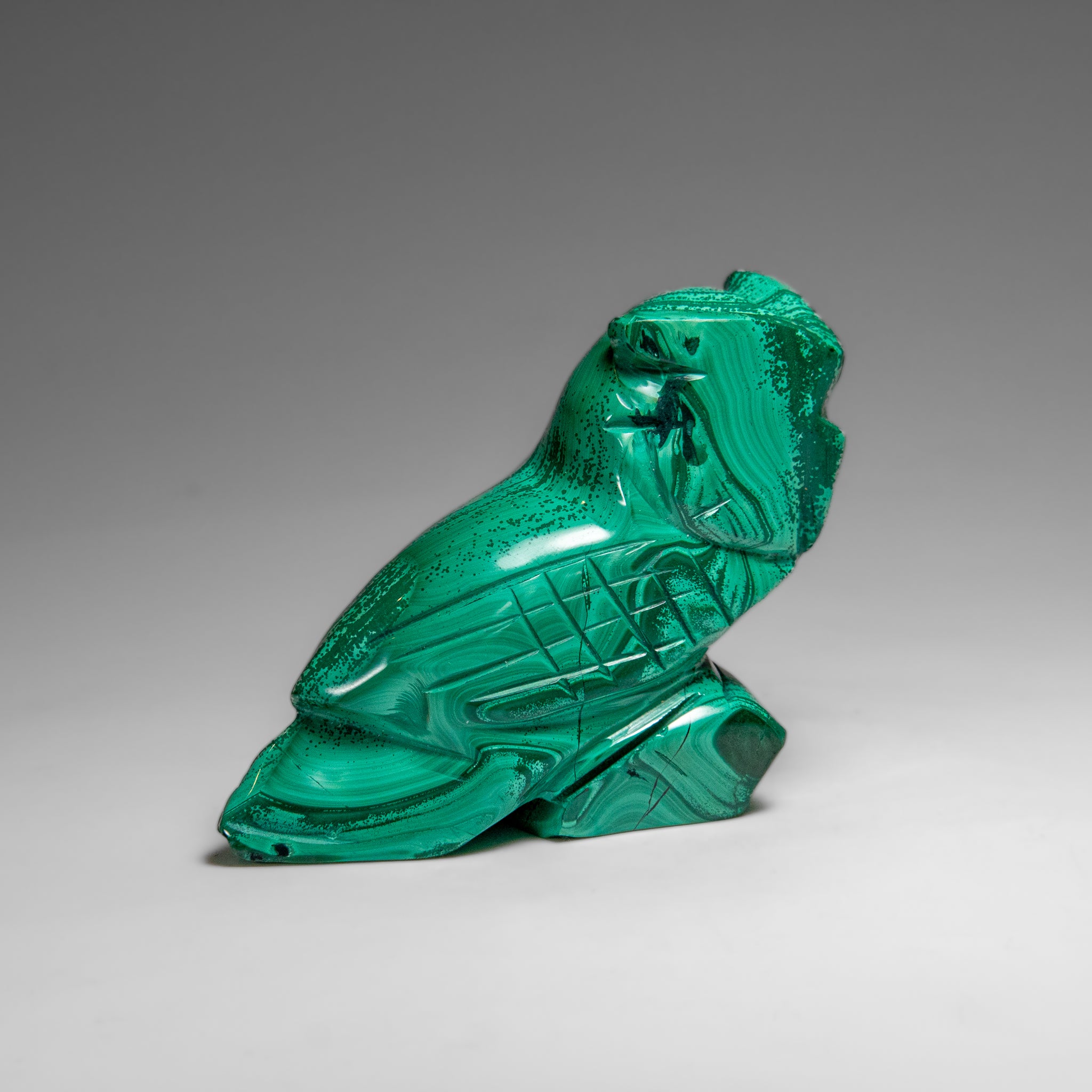 Genuine Polished Malachite Owl Carving (298 grams)