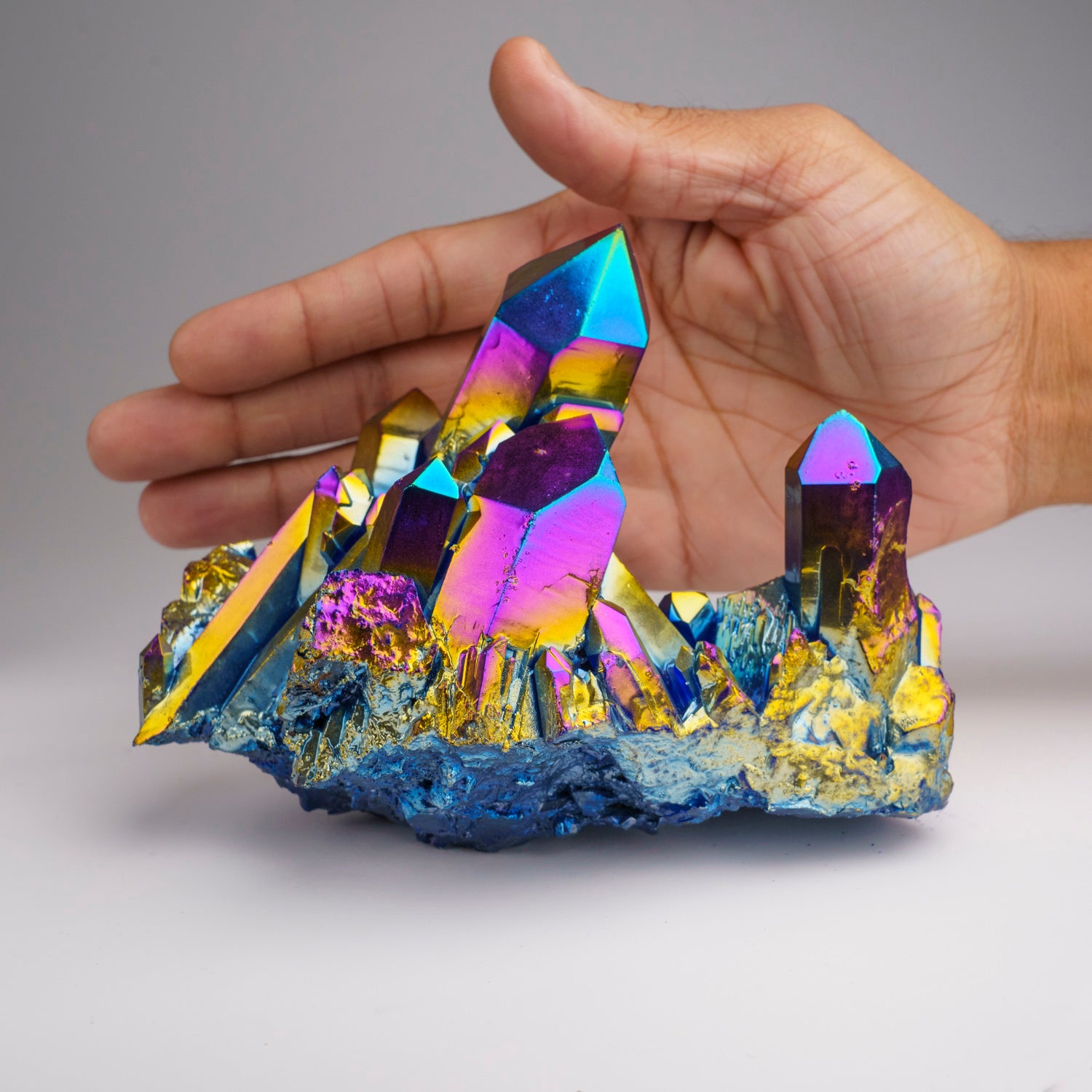 Rainbow Aura Quartz Crystal Cluster (1.9 lbs)