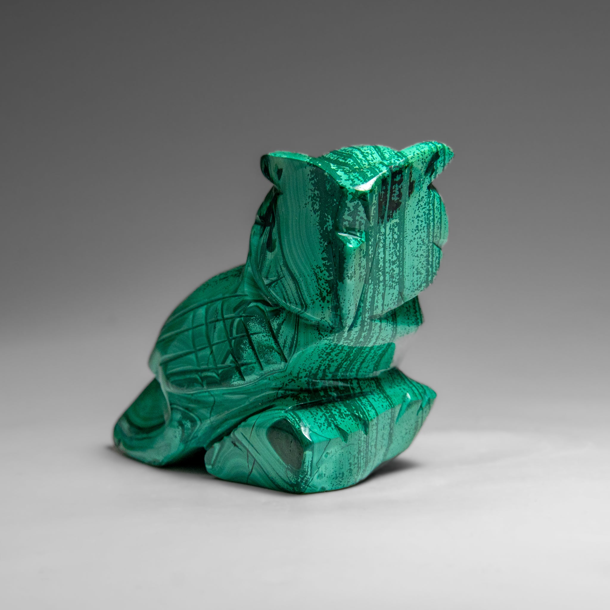 Genuine Polished Malachite Owl Carving (298 grams)