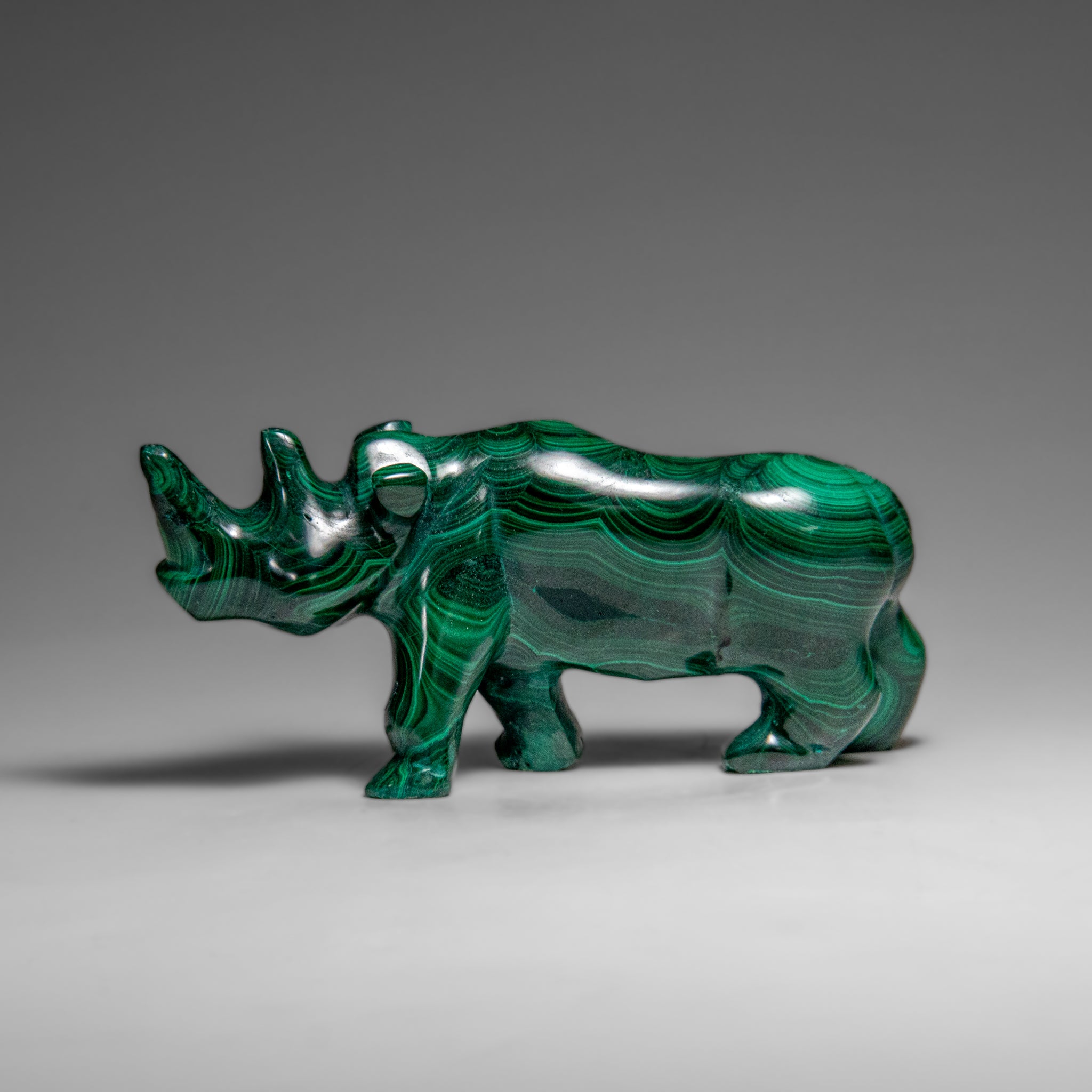 Genuine Polished Malachite Rhino Carving (333.2 grams)