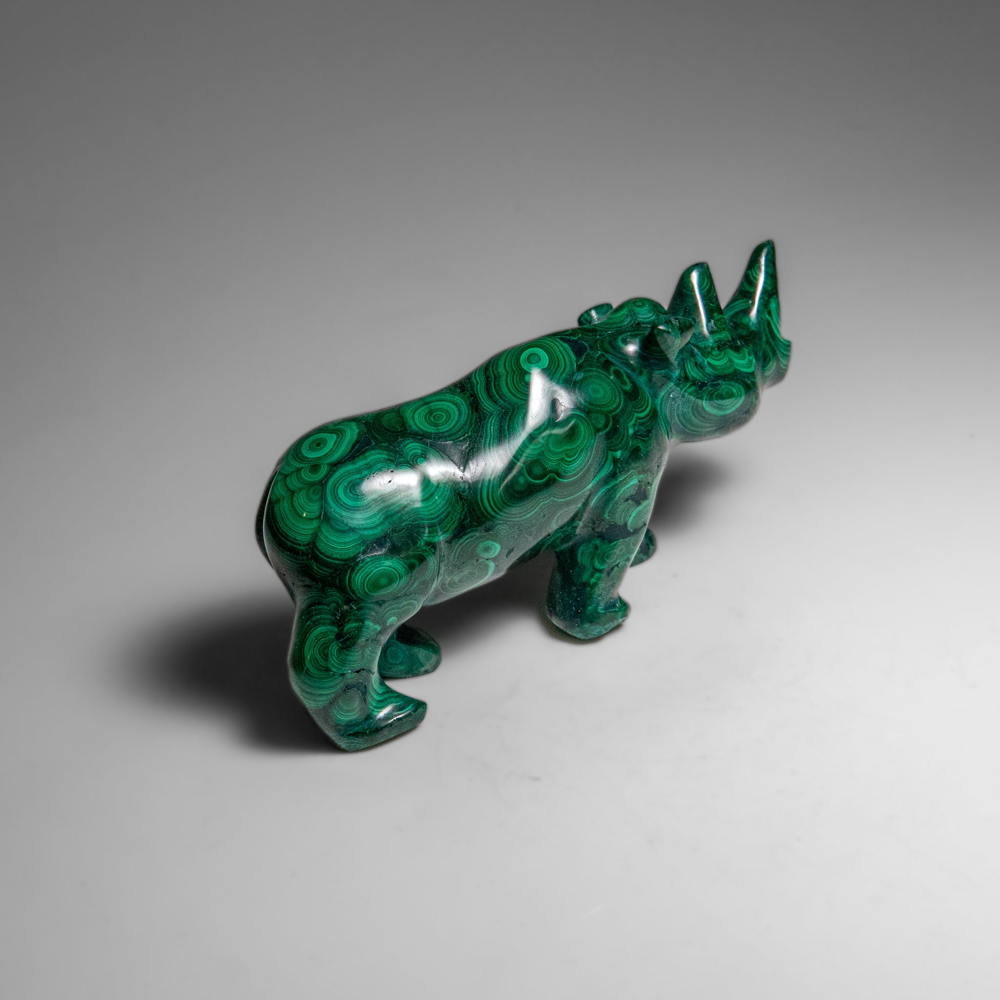 Genuine Polished Malachite Rhino Carving (333.2 grams)
