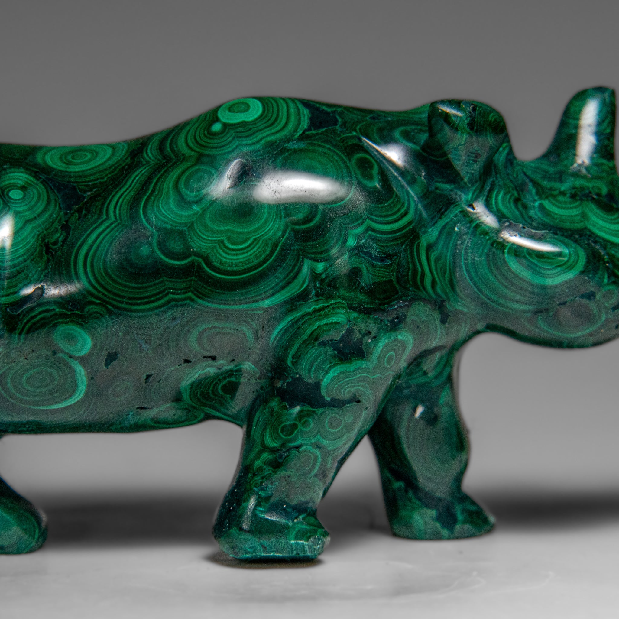 Genuine Polished Malachite Rhino Carving (333.2 grams)