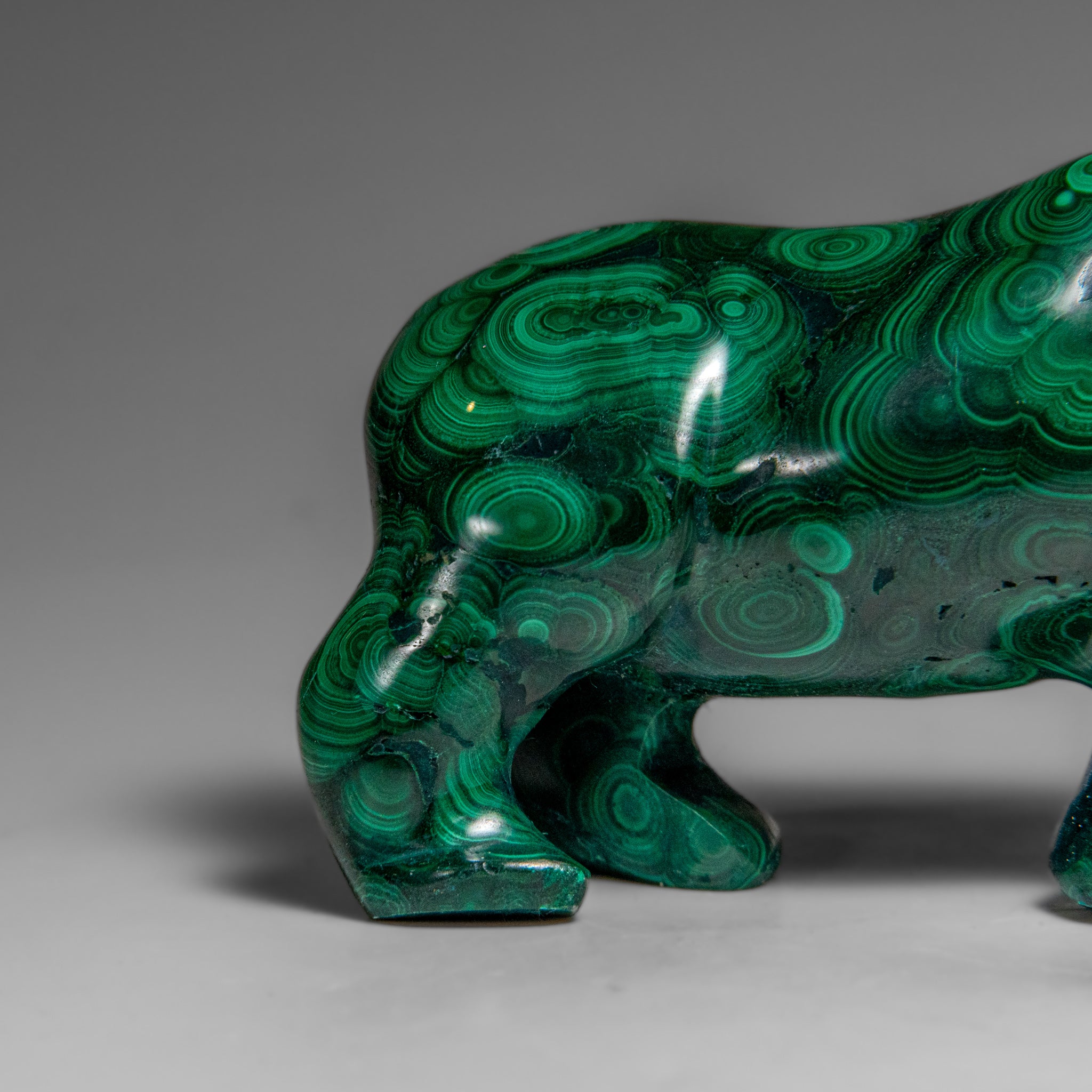 Genuine Polished Malachite Rhino Carving (333.2 grams)