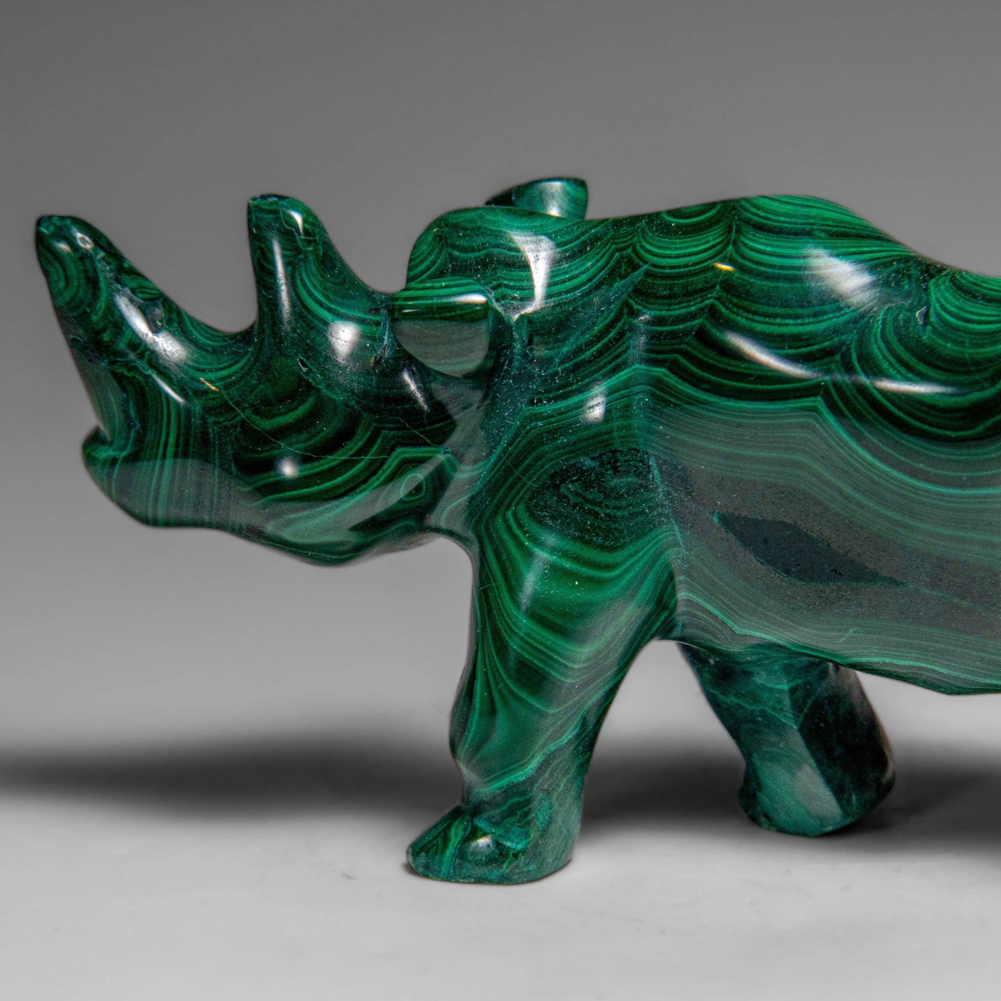Genuine Polished Malachite Rhino Carving (333.2 grams)