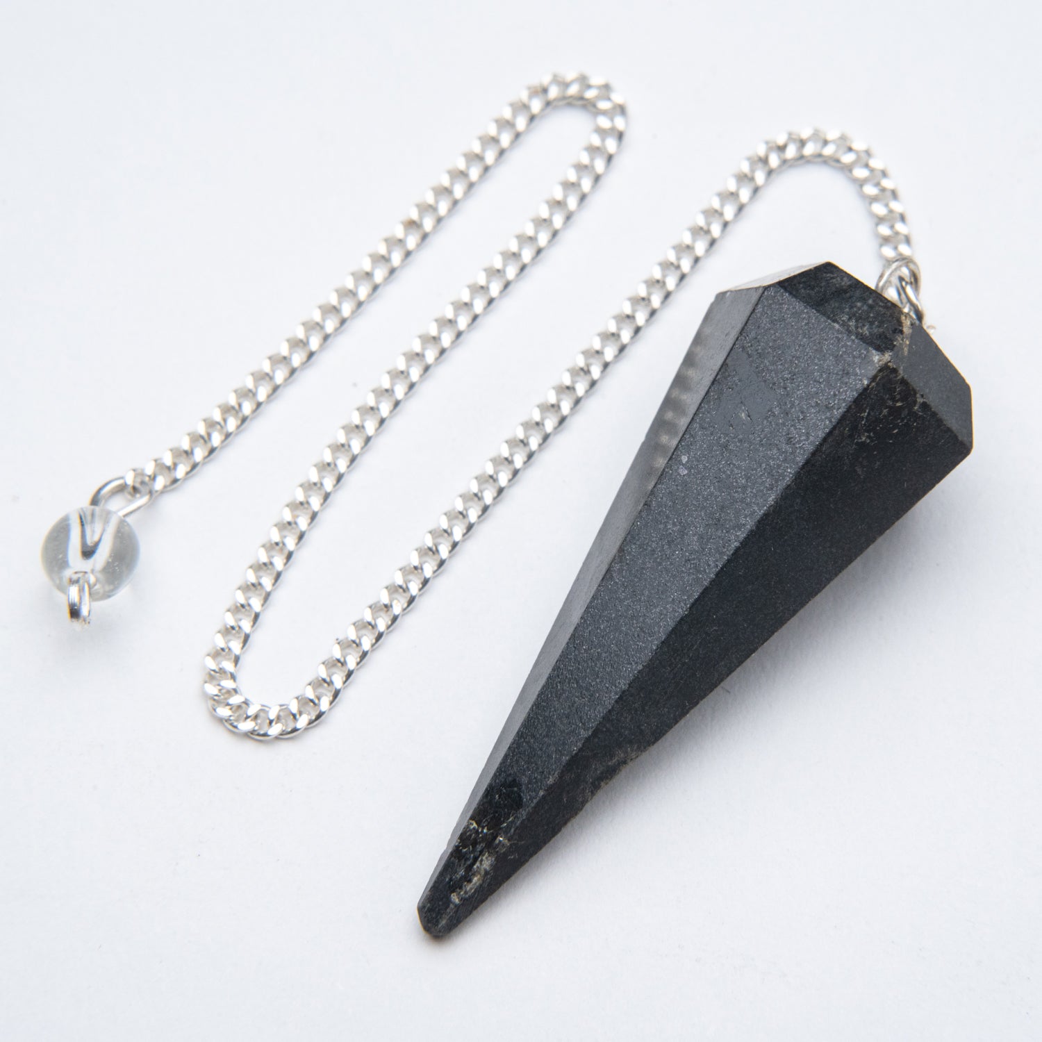 Genuine Polished Black Tourmaline Pendulum (with Chain) with black velvet pouch