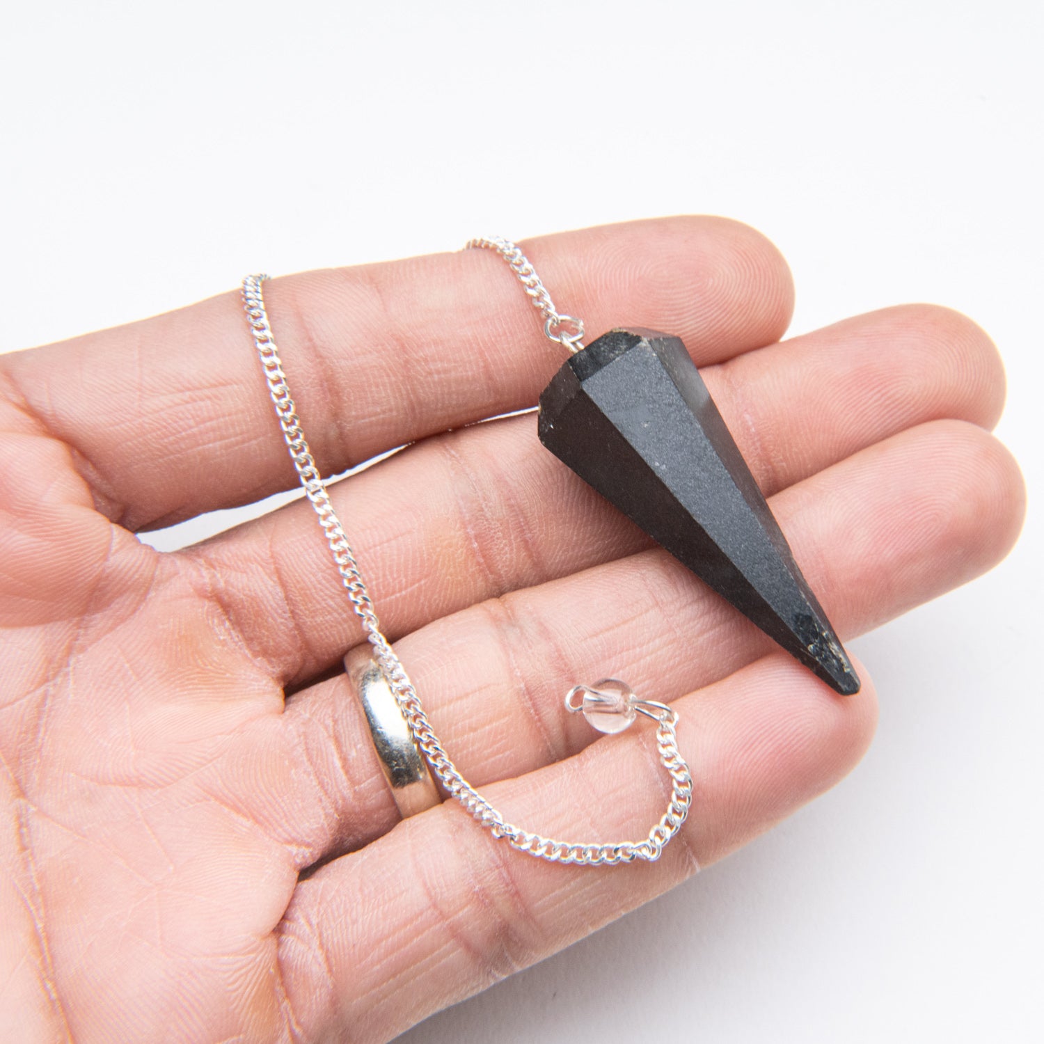 Genuine Polished Black Tourmaline Pendulum (with Chain) with black velvet pouch