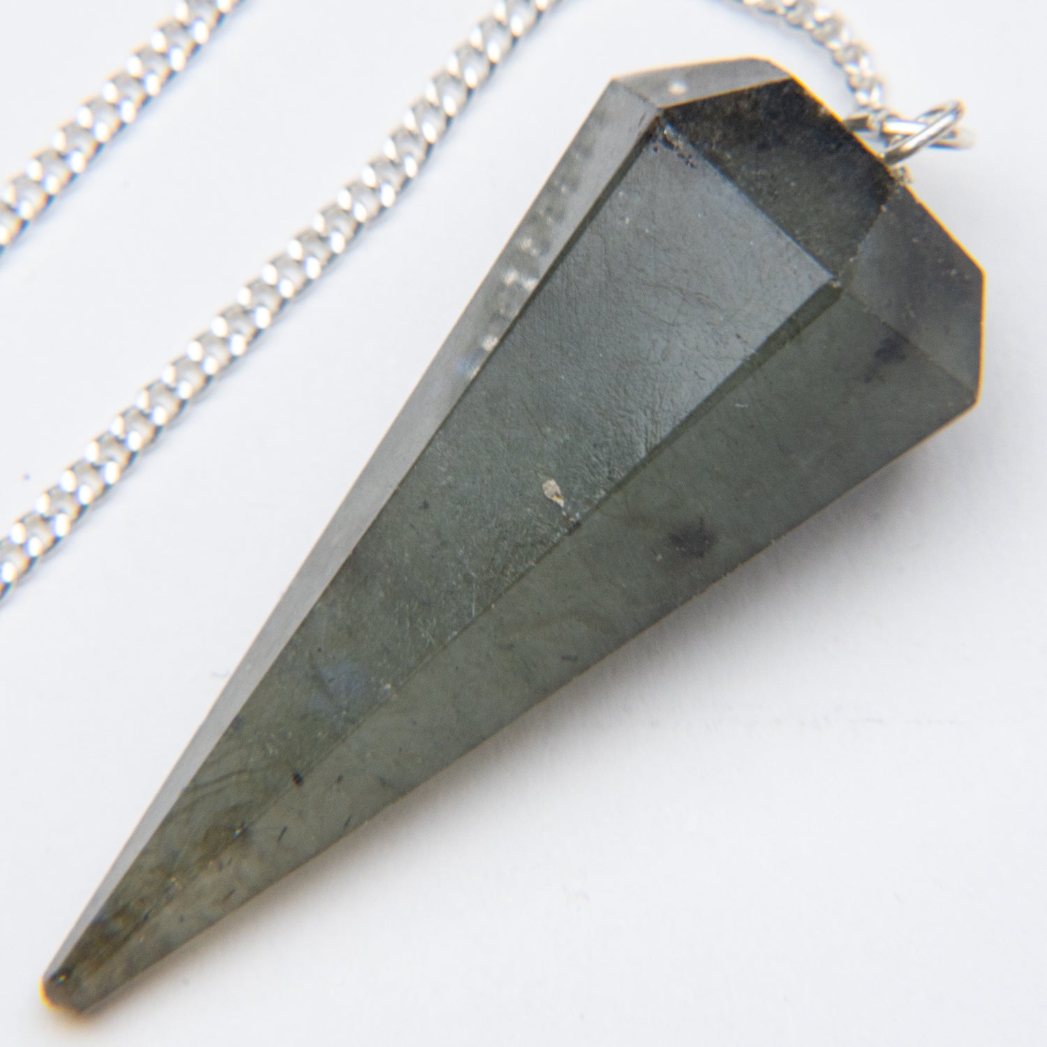 Genuine Polished Labradorite Pendulum (with Chain) with black velvet pouch