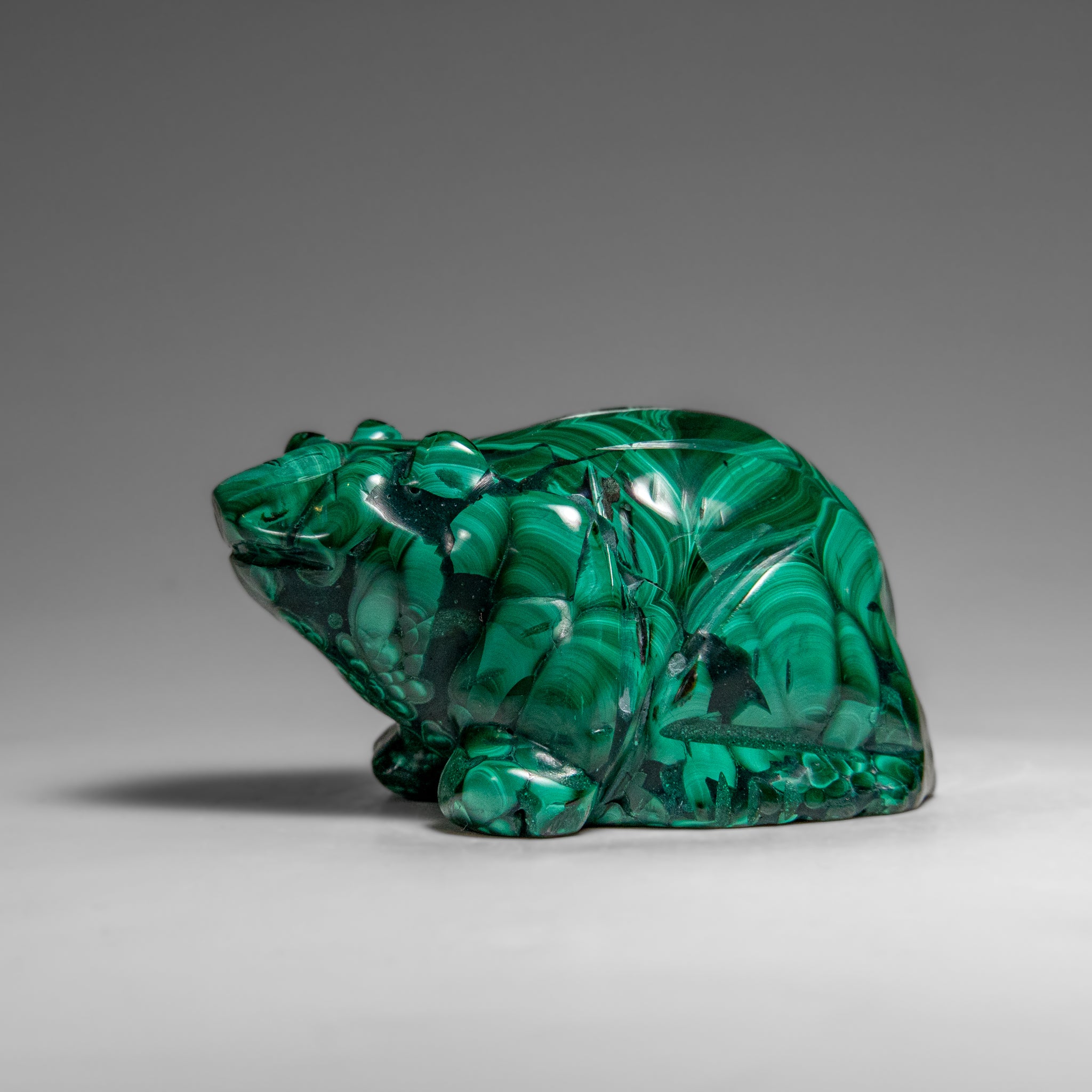 Genuine Polished Malachite Frog Carving (332.8 grams)