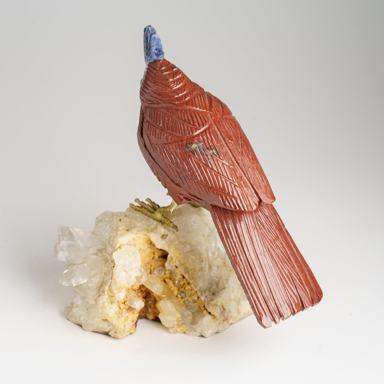 Polished Hand Carved Bird on a Quartz Crystal Cluster Matrix