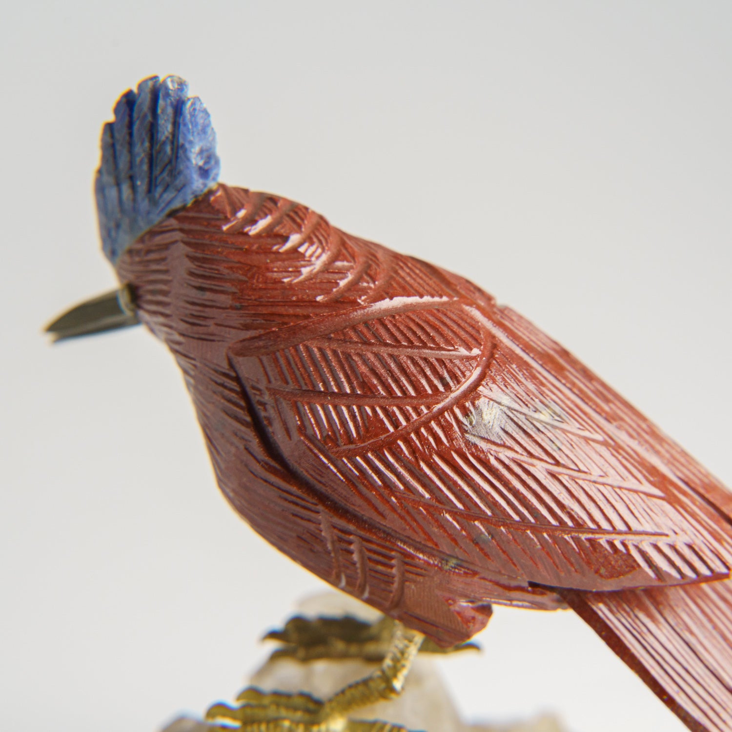 Polished Hand Carved Bird on a Quartz Crystal Cluster Matrix