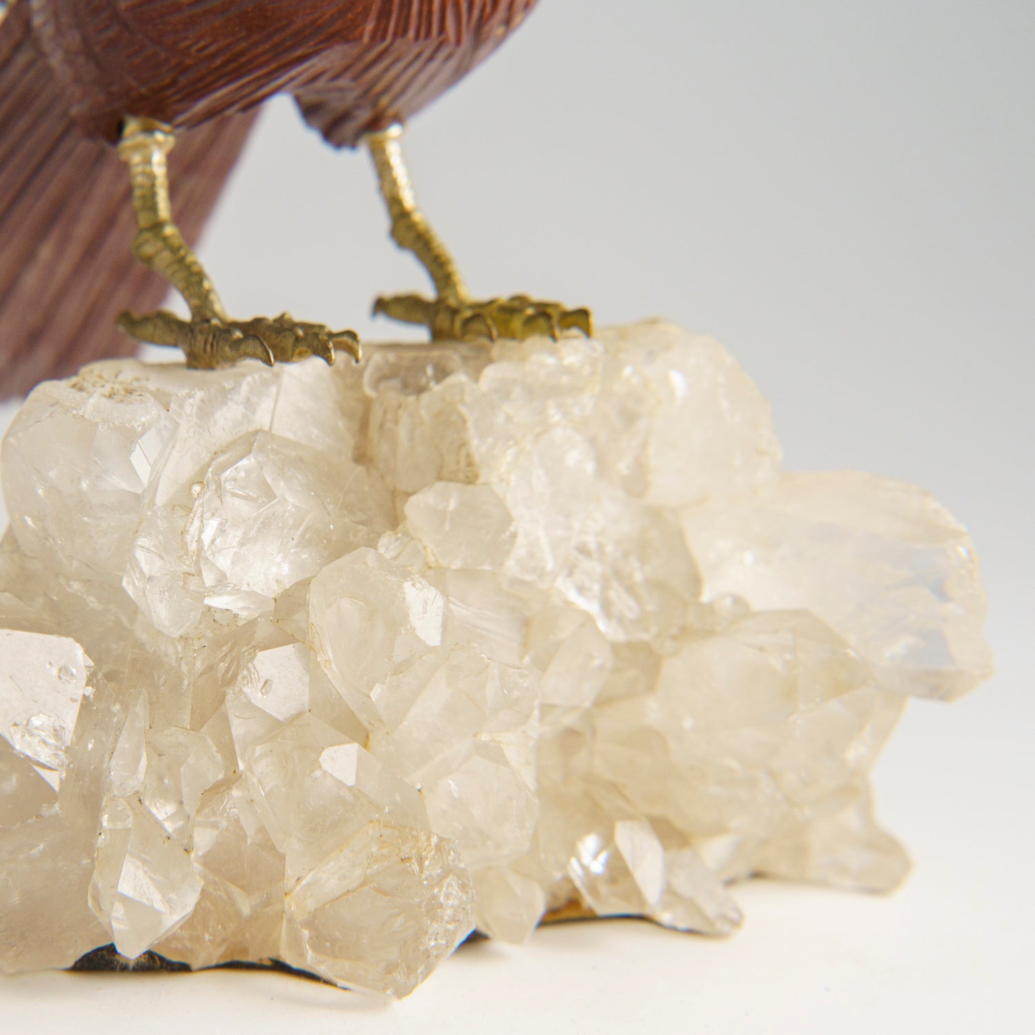 Polished Hand Carved Bird on a Quartz Crystal Cluster Matrix