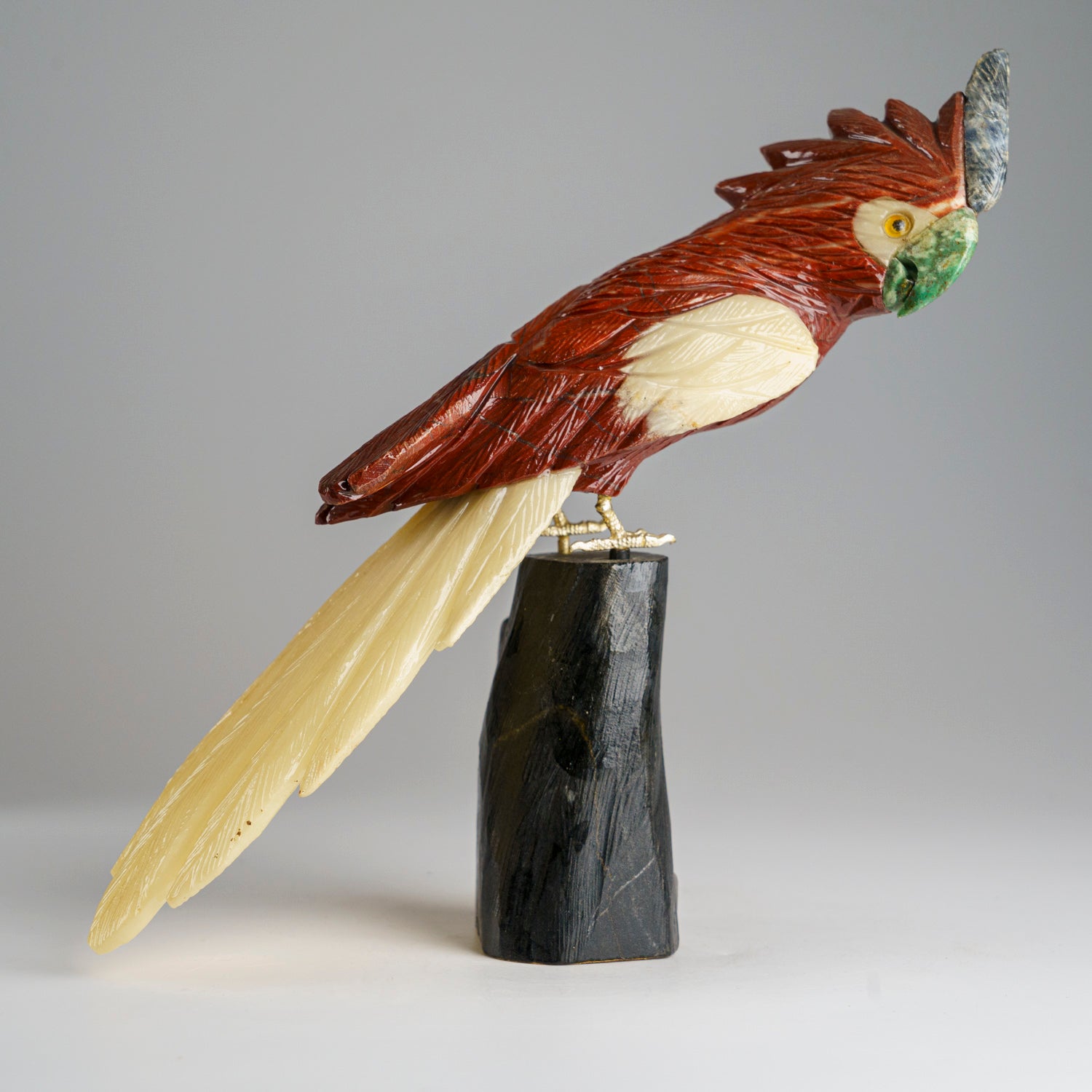 Polished Hand Carved Bird on a Tree Base