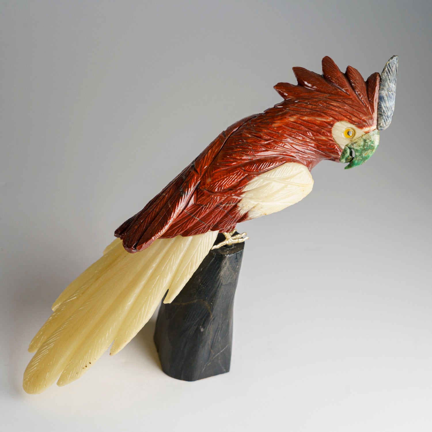 Polished Hand Carved Bird on a Tree Base