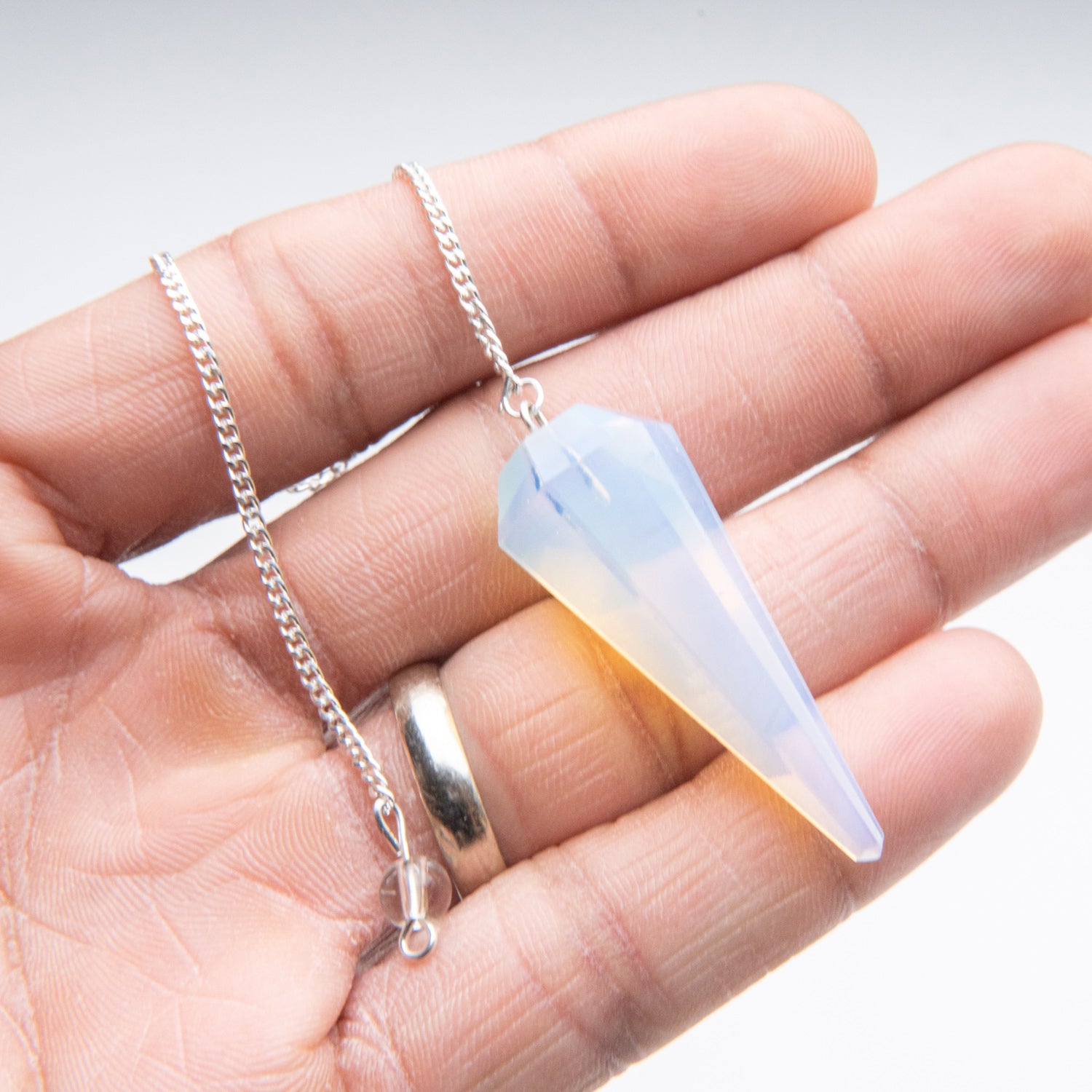 Genuine Polished Opalite Pendulum (with Chain) with black velvet pouch