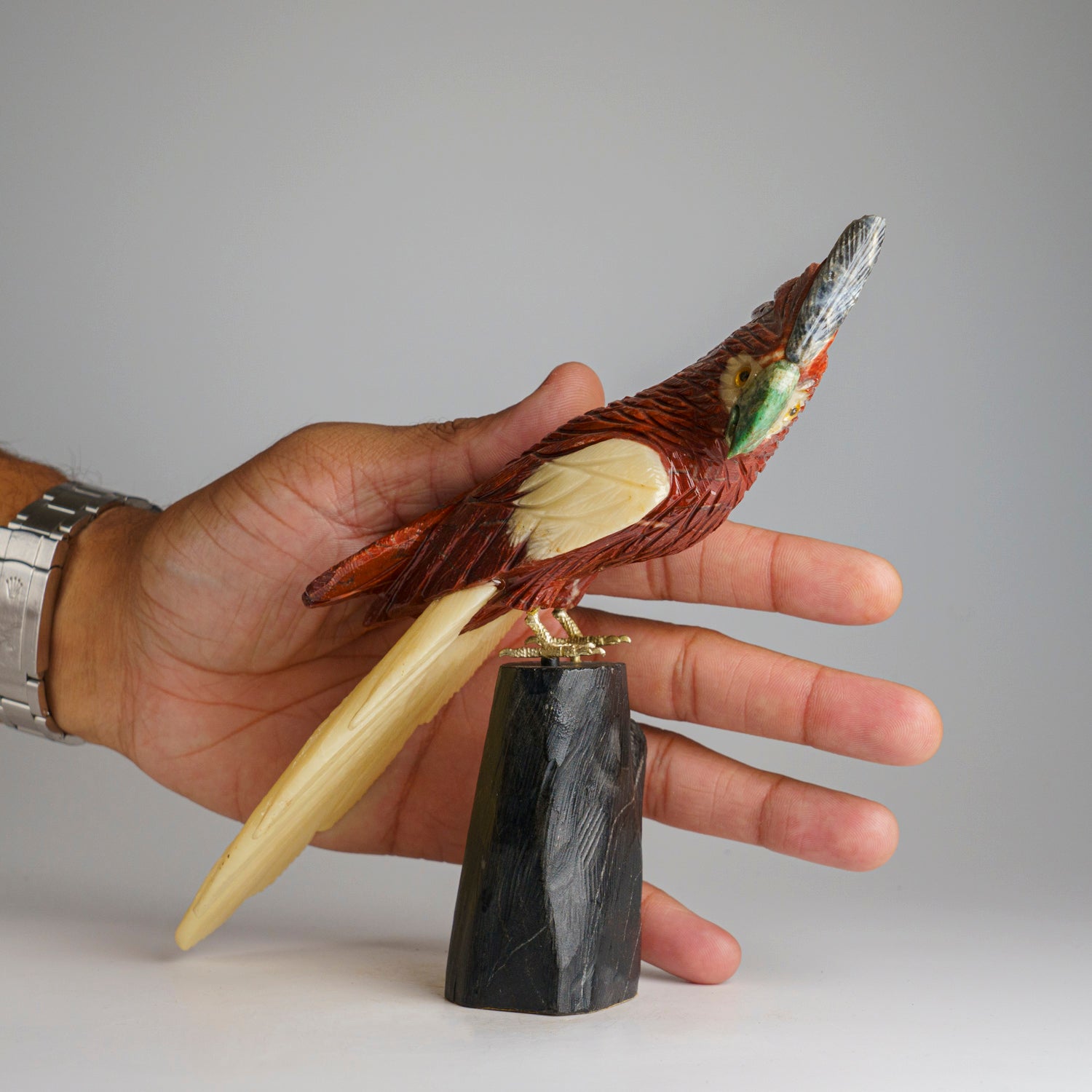 Polished Hand Carved Bird on a Tree Base