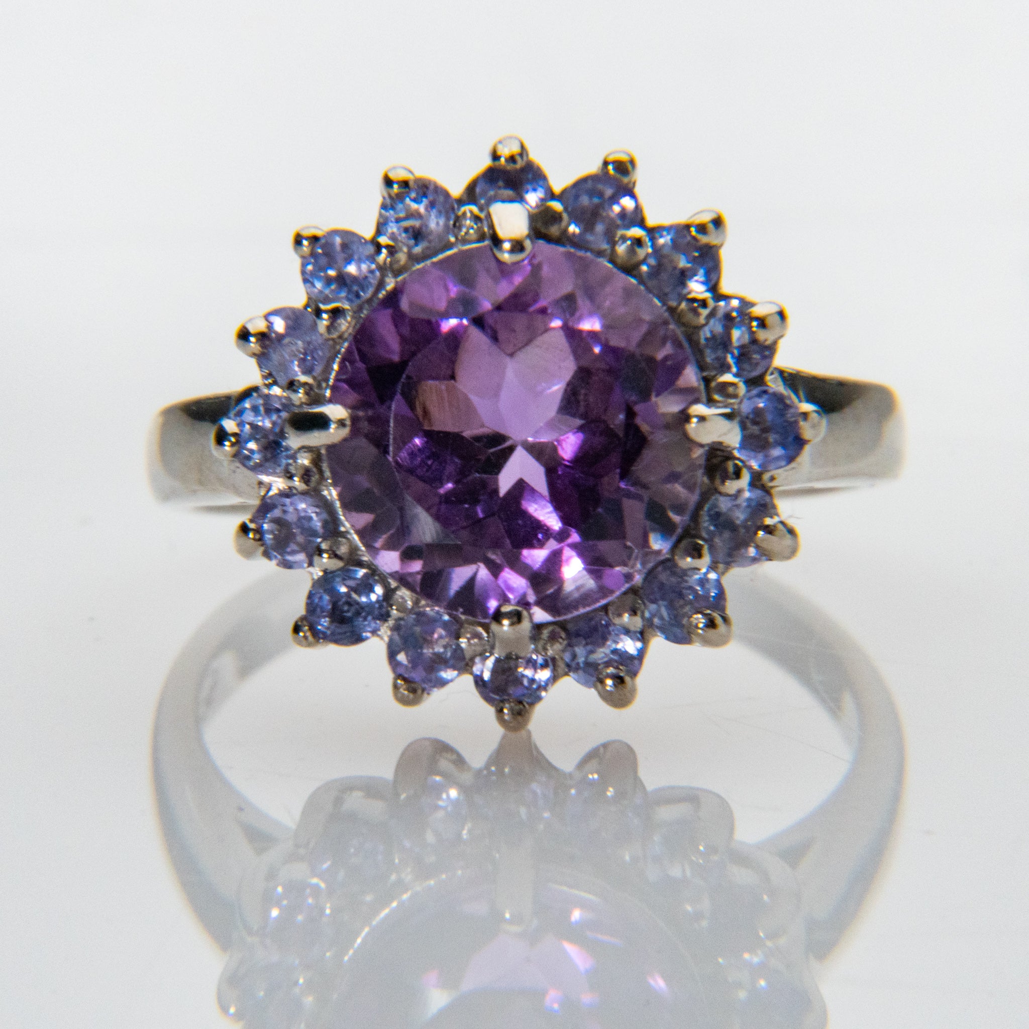 Amethyst and Tanzanite Gemstone Sterling Silver Ring (Size 7 3/4)