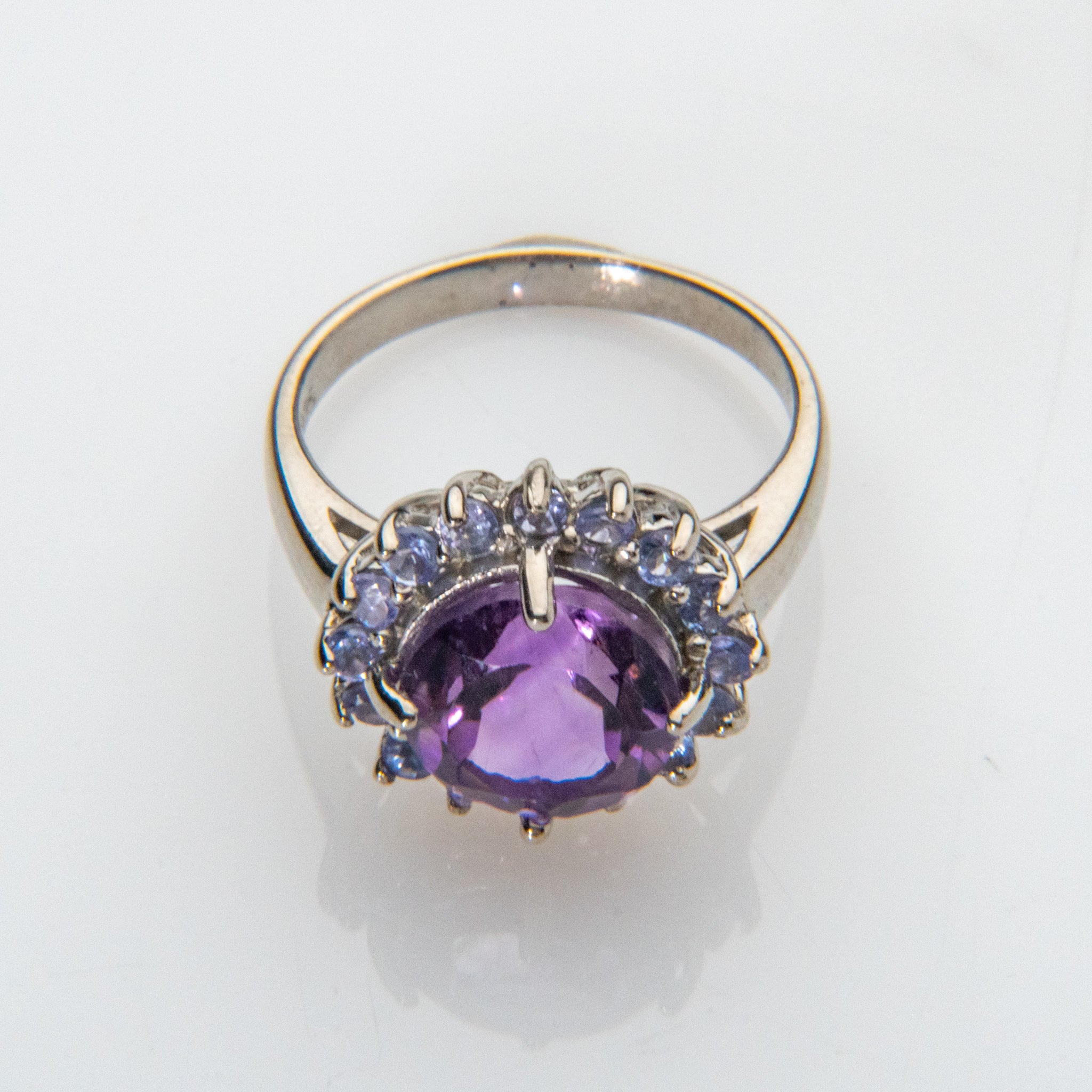 Amethyst and Tanzanite Gemstone Sterling Silver Ring (Size 7 3/4)