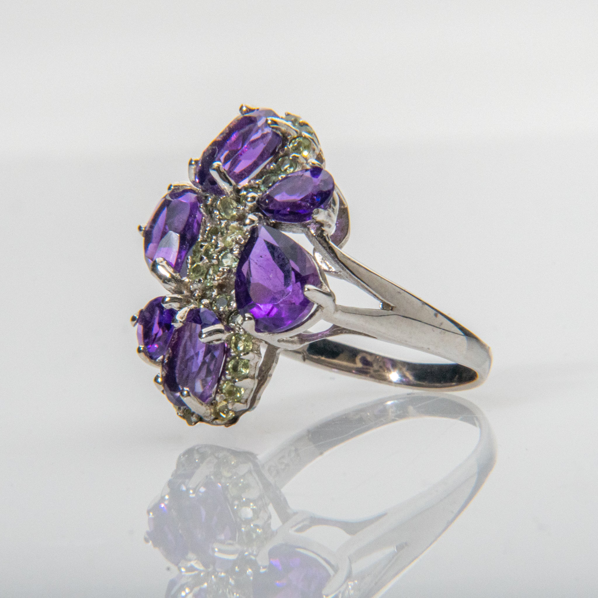 Amethyst and Peridot Gemstone Sterling Silver Ring (Size 7.5)