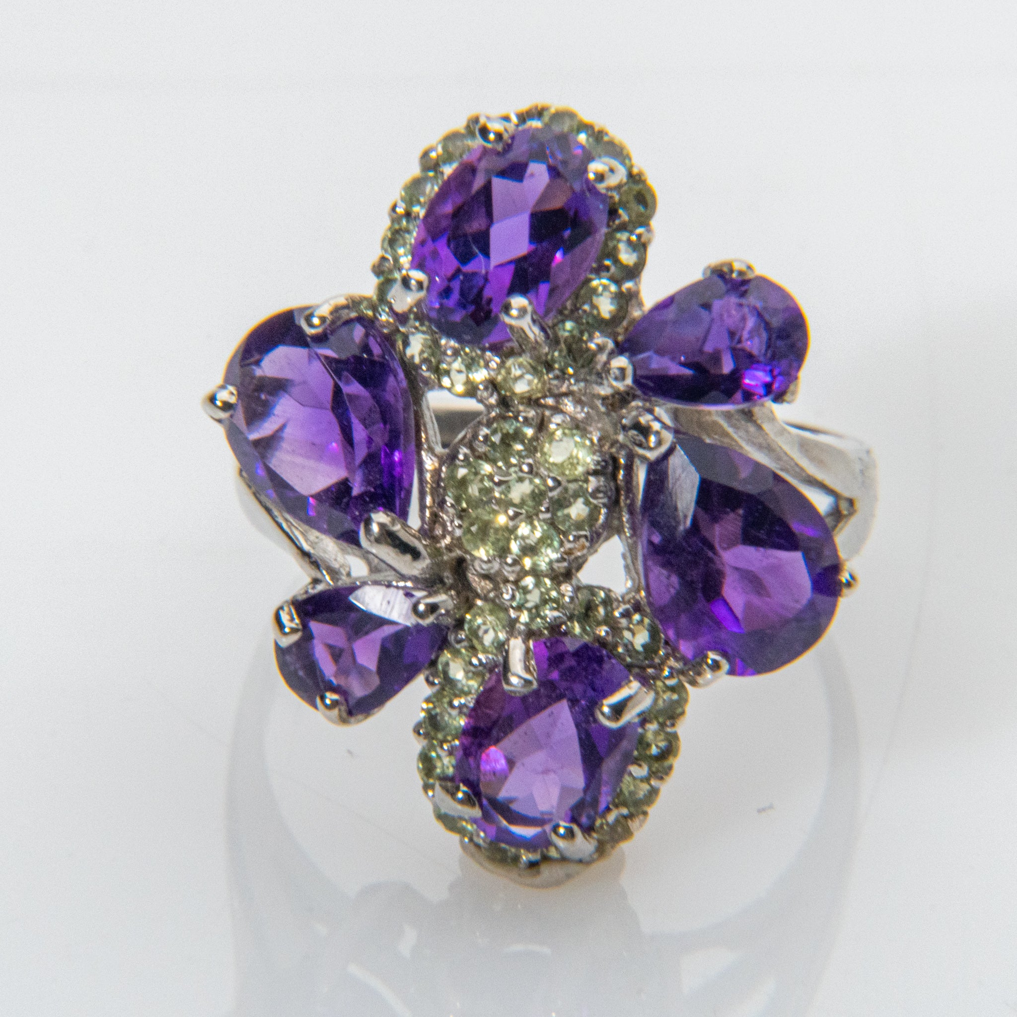 Amethyst and Peridot Gemstone Sterling Silver Ring (Size 7.5)