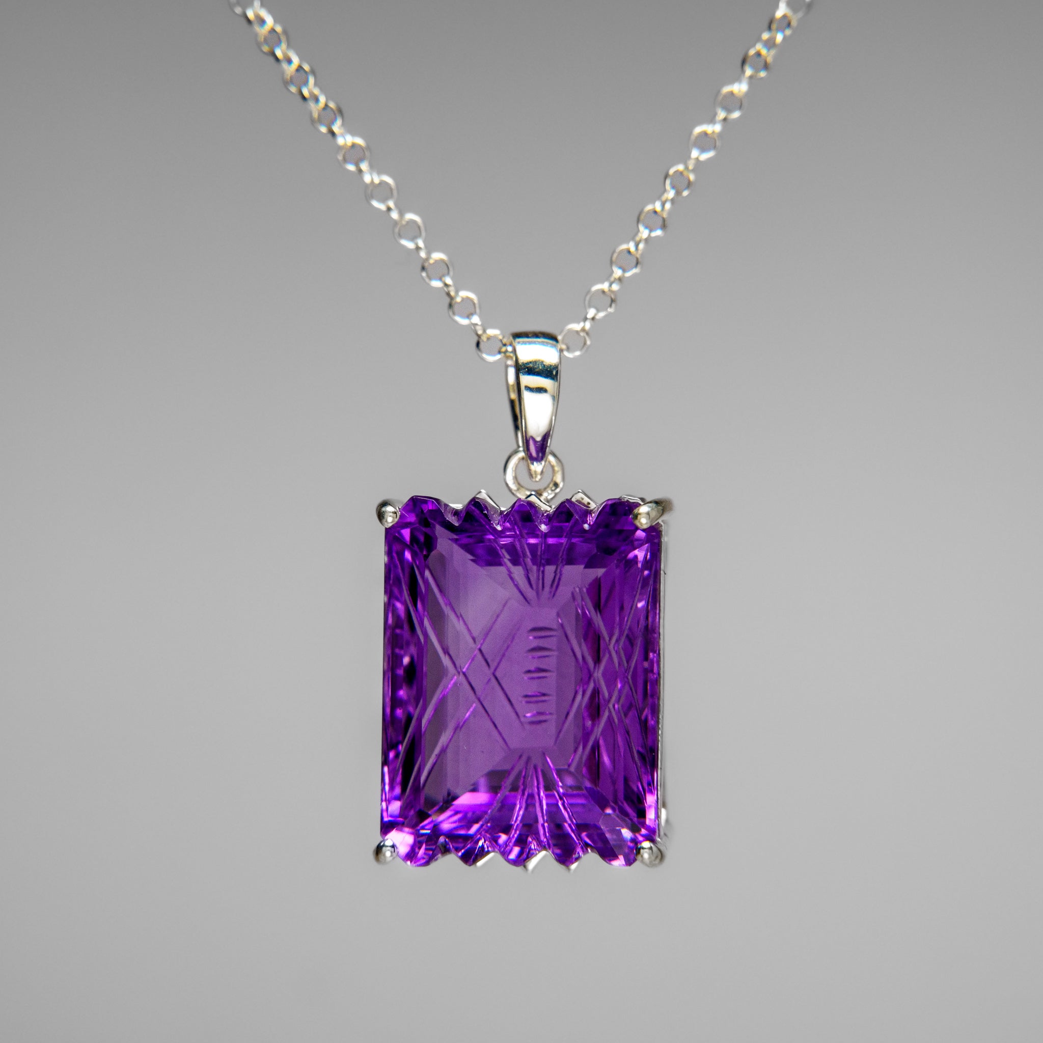 Sterling Silver Amethyst Gemstone Pendant with 18" Sterling Silver Chain