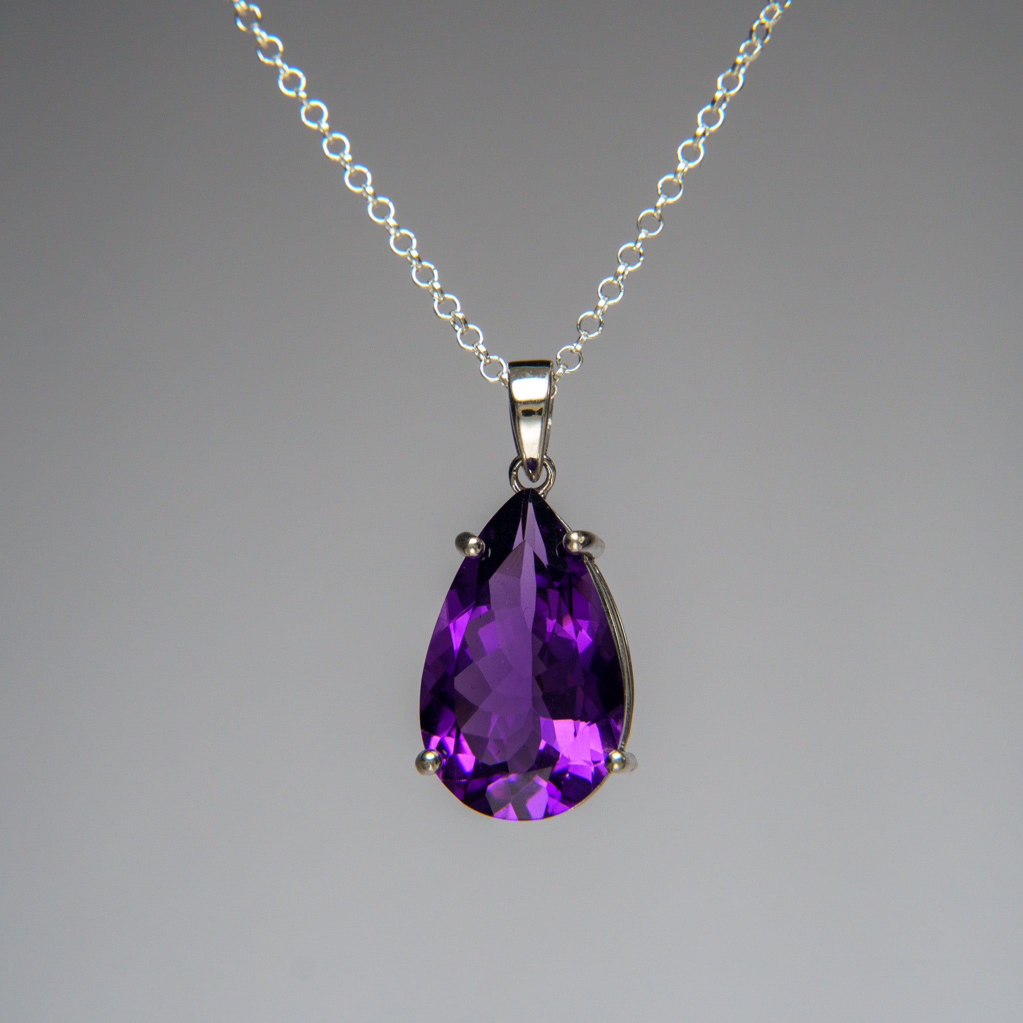 Sterling Silver Amethyst Gemstone Pendant with 18" Sterling Silver Chain