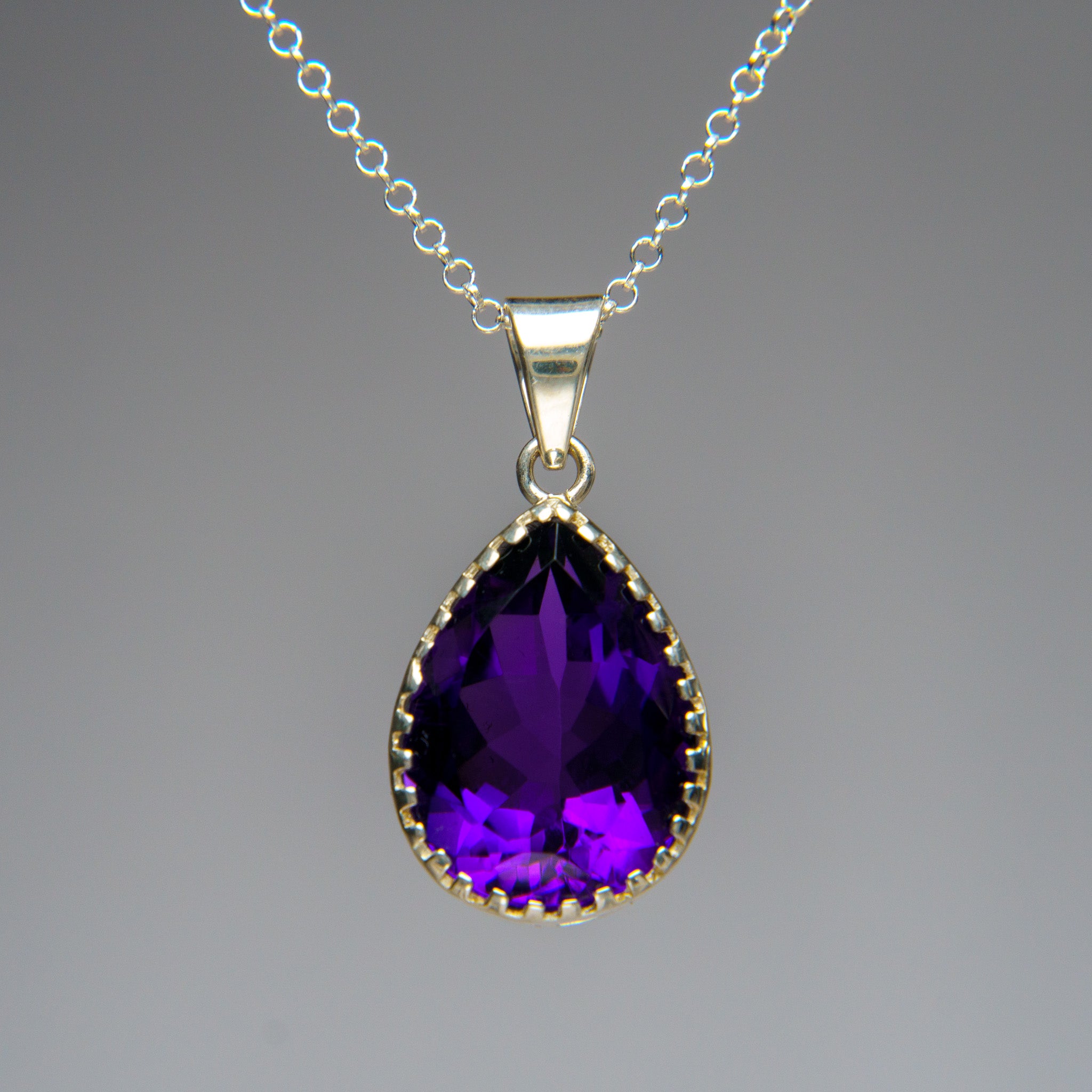 Sterling Silver Amethyst Gemstone Pendant with 18" Sterling Silver Chain