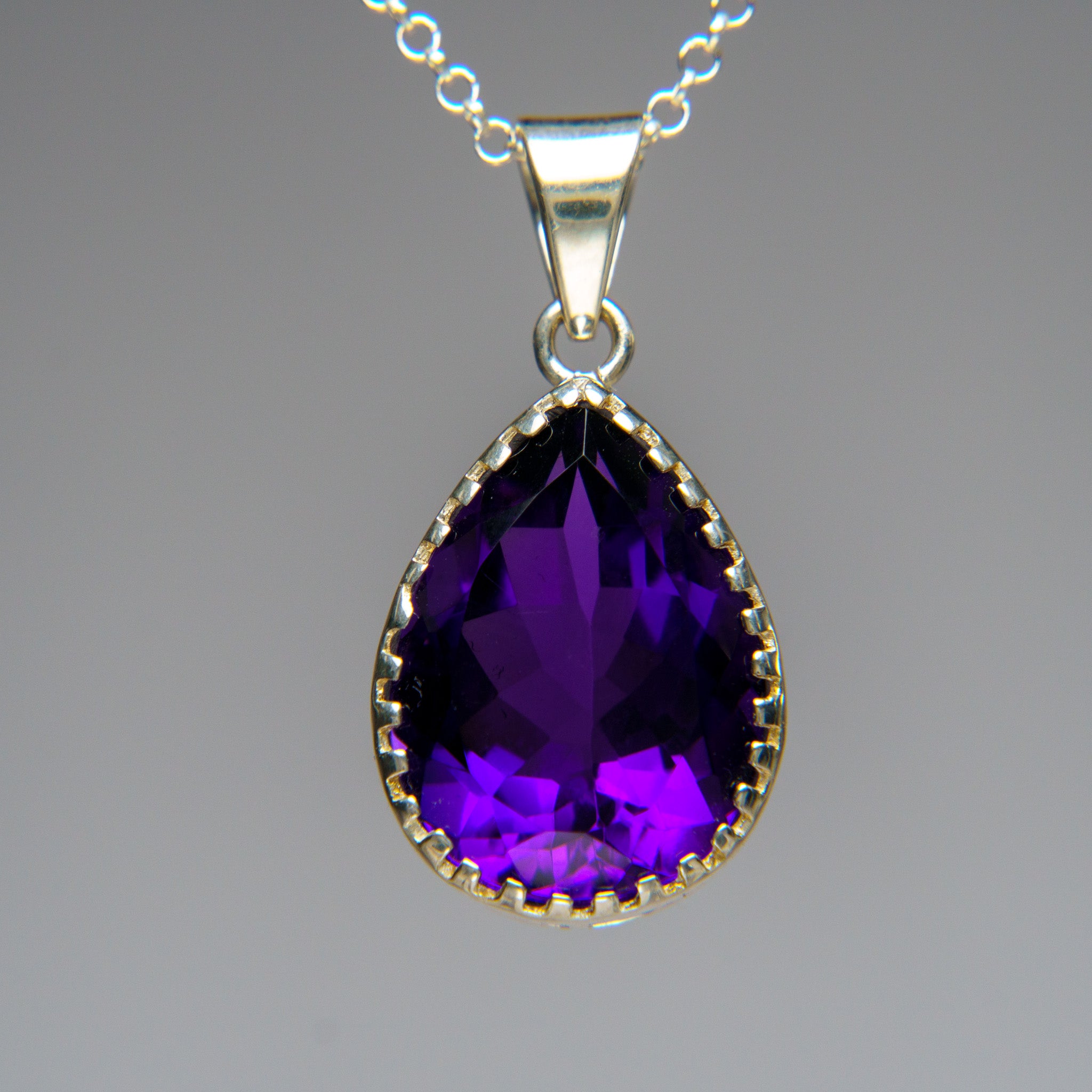 Sterling Silver Amethyst Gemstone Pendant with 18" Sterling Silver Chain