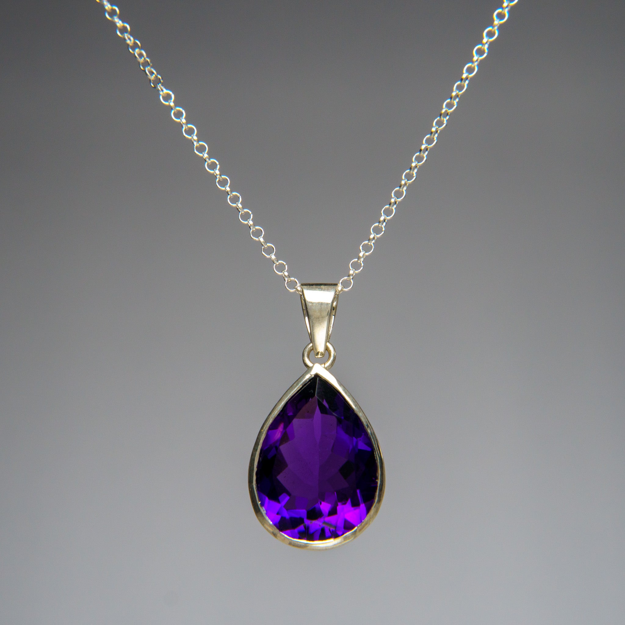 Sterling Silver Amethyst Gemstone Pendant with 18" Sterling Silver Chain