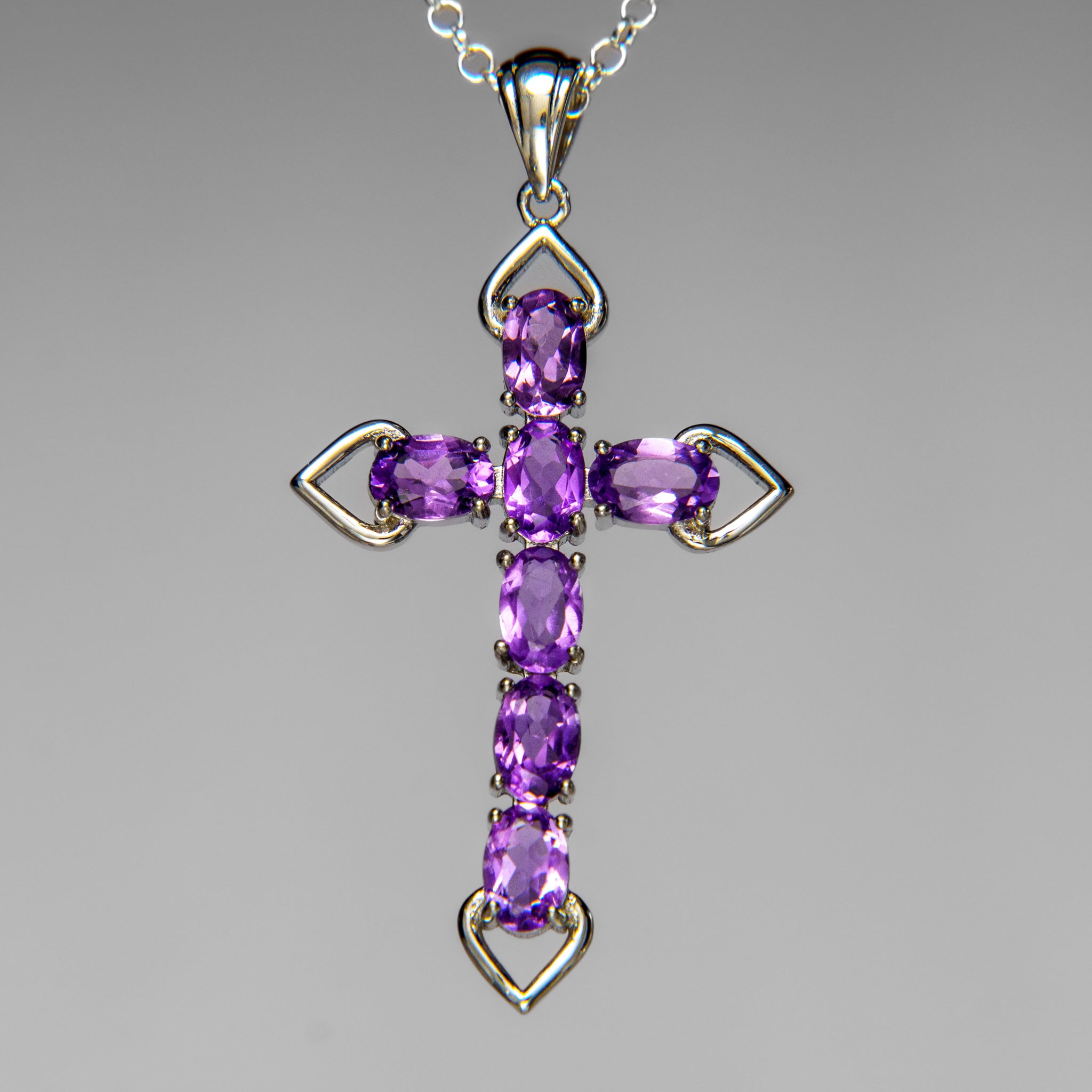 Sterling Silver Amethyst Gemstone Cross Pendant with 18" Sterling Silver Chain