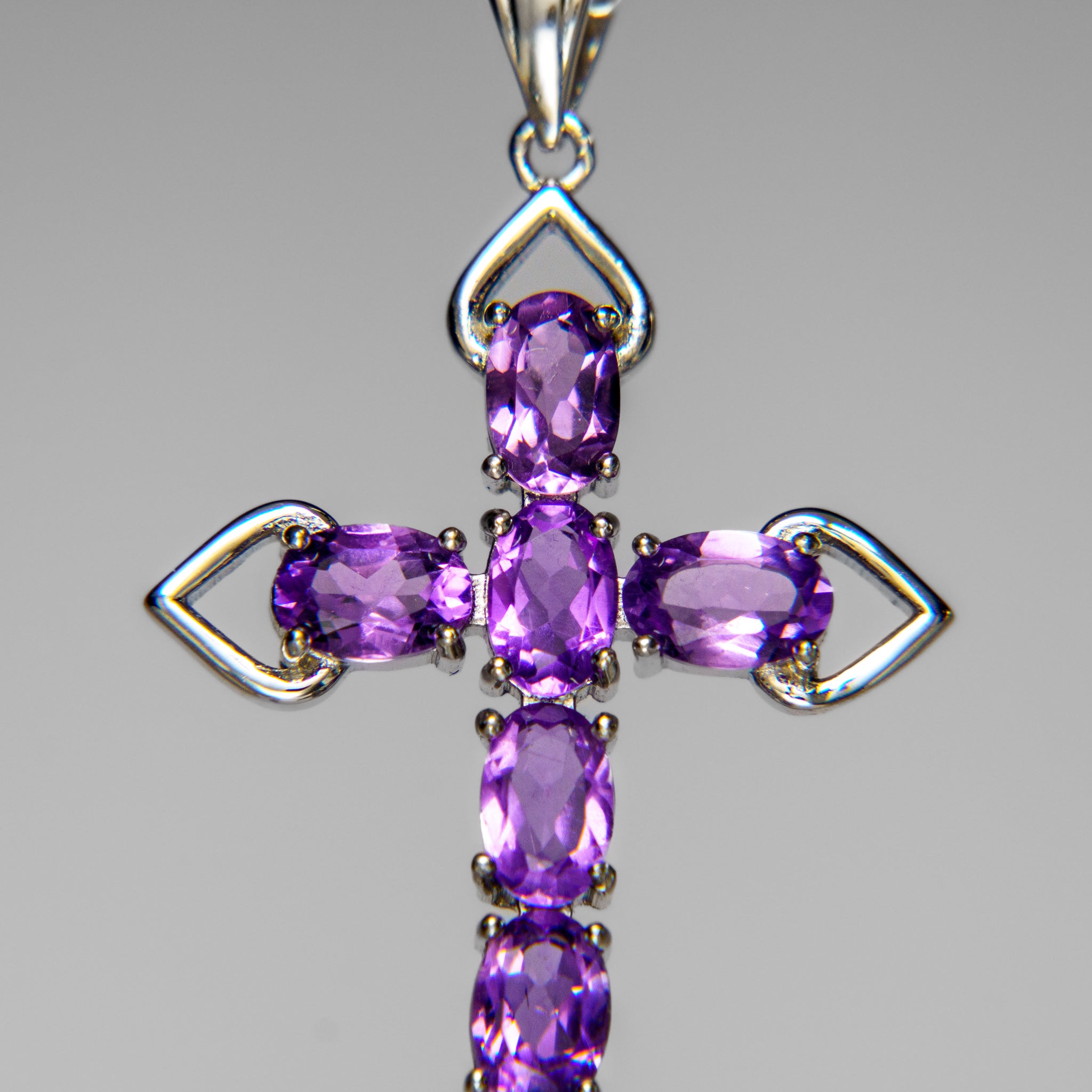Sterling Silver Amethyst Gemstone Cross Pendant with 18" Sterling Silver Chain