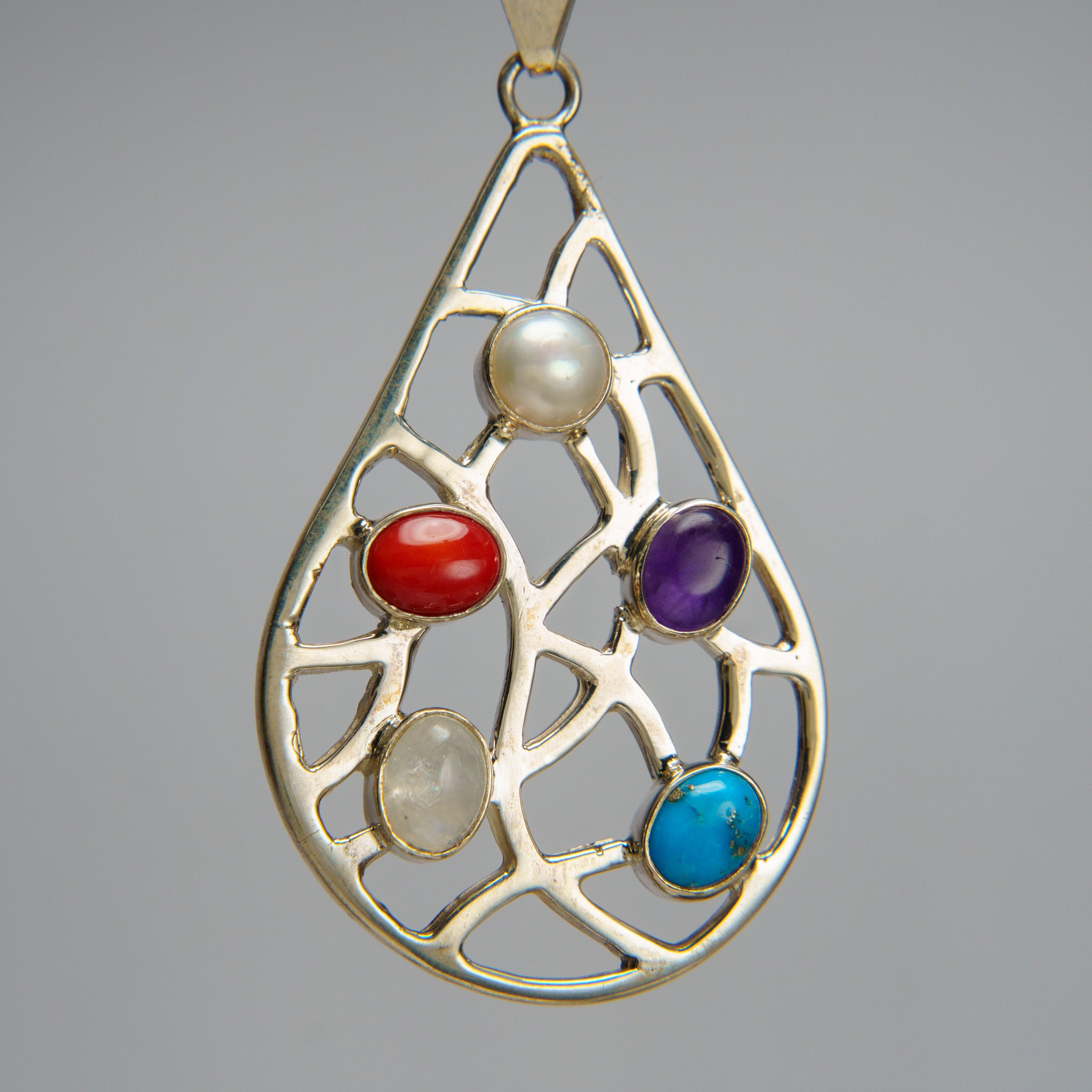 Sterling Silver Multi Gemstone Pendant with 18" Sterling Silver Chain